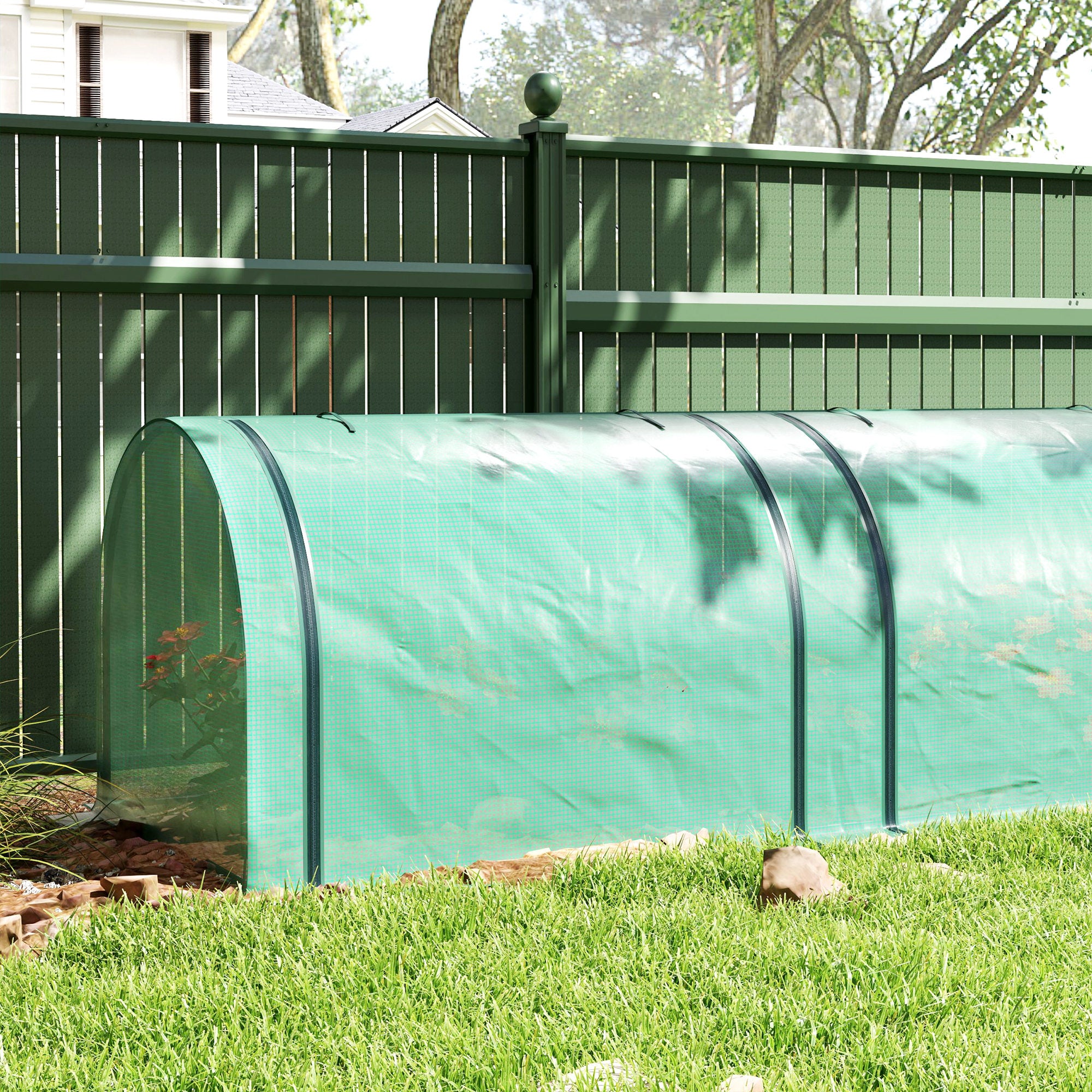 Mini Tunnel Greenhouse with PE Cover Garden Green Grow Shed with Steel Frame Zipped Doors, Green Greenhouses at Gallery Canada