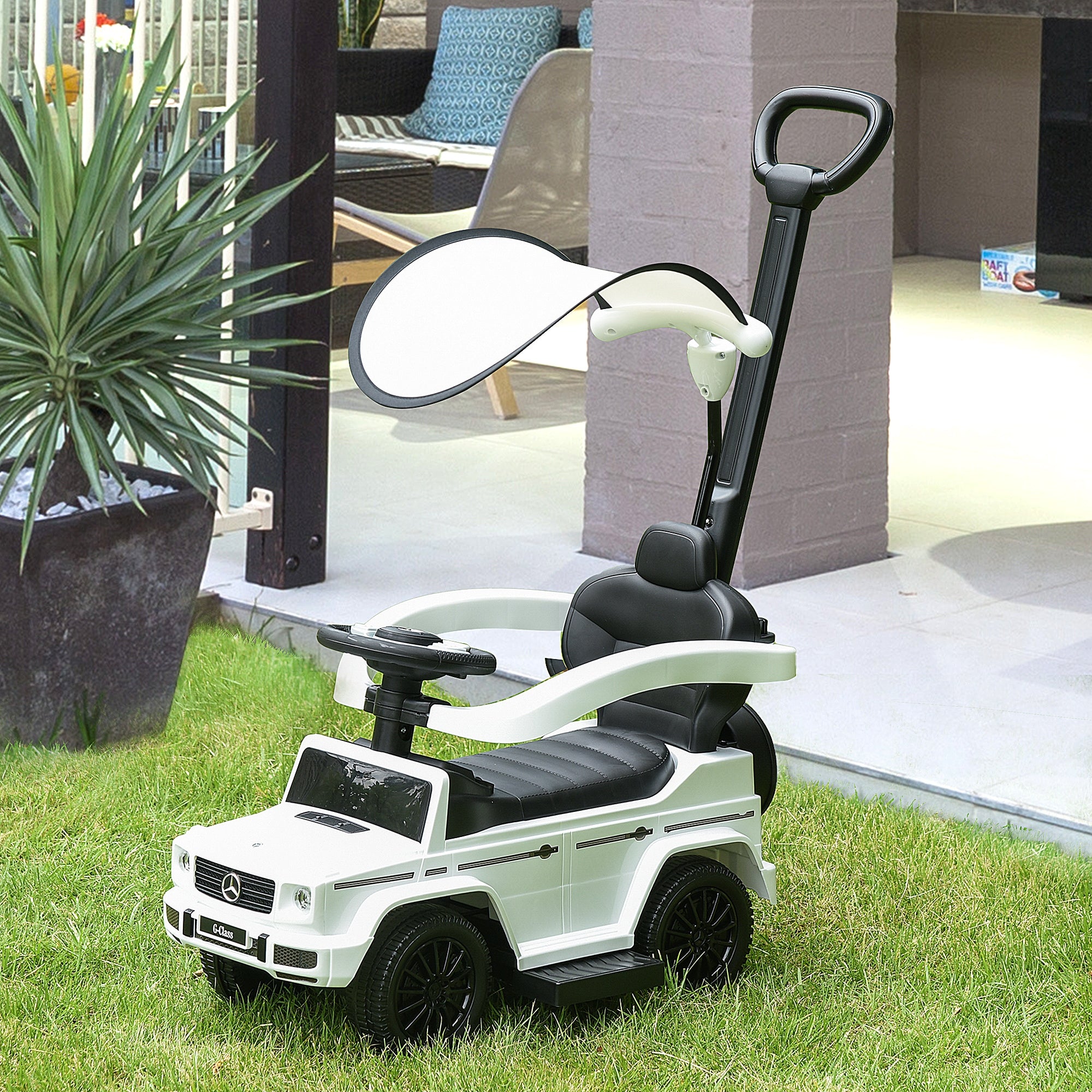 Mercedes-Benz G350 Licensed Push Car, 3-in-1 Toddler Sliding Car with Horn, Steering, Foot Rest, Seat Storage, White Push Cars for Toddlers at Gallery Canada