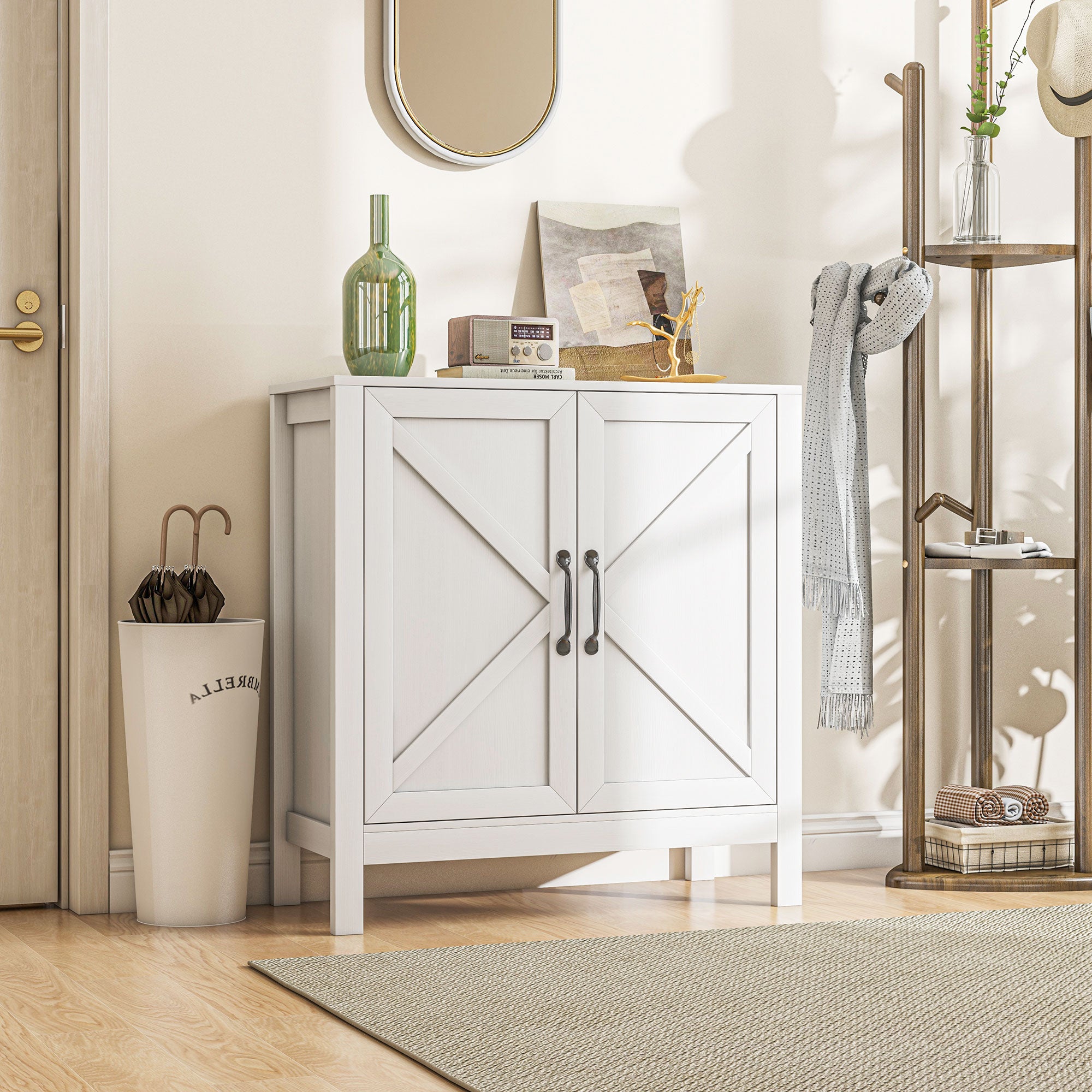 Sideboard Buffet, Kitchen Storage Cabinet with Barn Door and Adjustable Shelves, Storage Pantry, White Wood Grain Bar Cabinets   at Gallery Canada