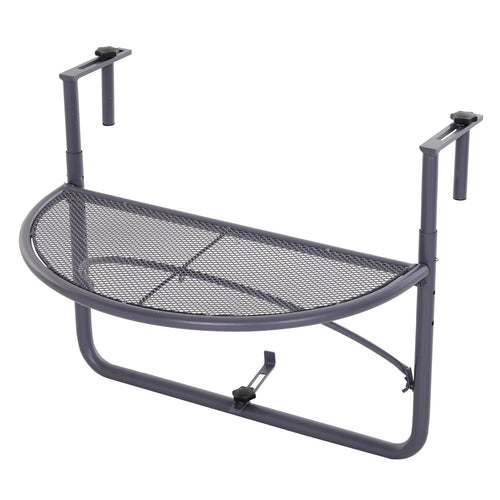 Adjustable Balcony Hanging Railing Table, Metal Mounting Mini Wall Desk Storage Rack, Outdoor Flower Stand Serving Table Half Round, Grey