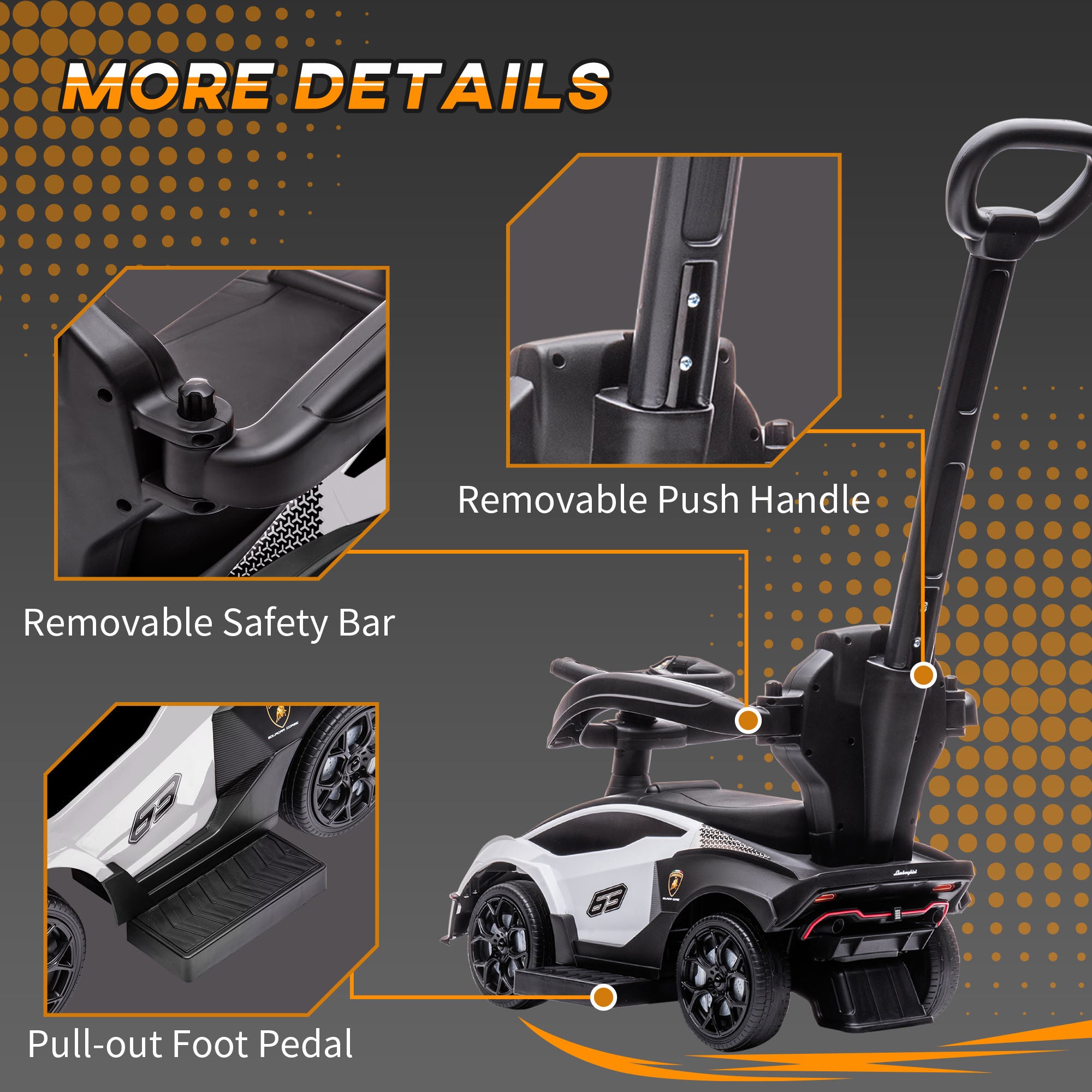 3 in 1 Ride on Push Car for Toddlers, Licensed Kids Sliding Car with Safety Protection Footrest Horn, White Push Cars for Toddlers at Gallery Canada