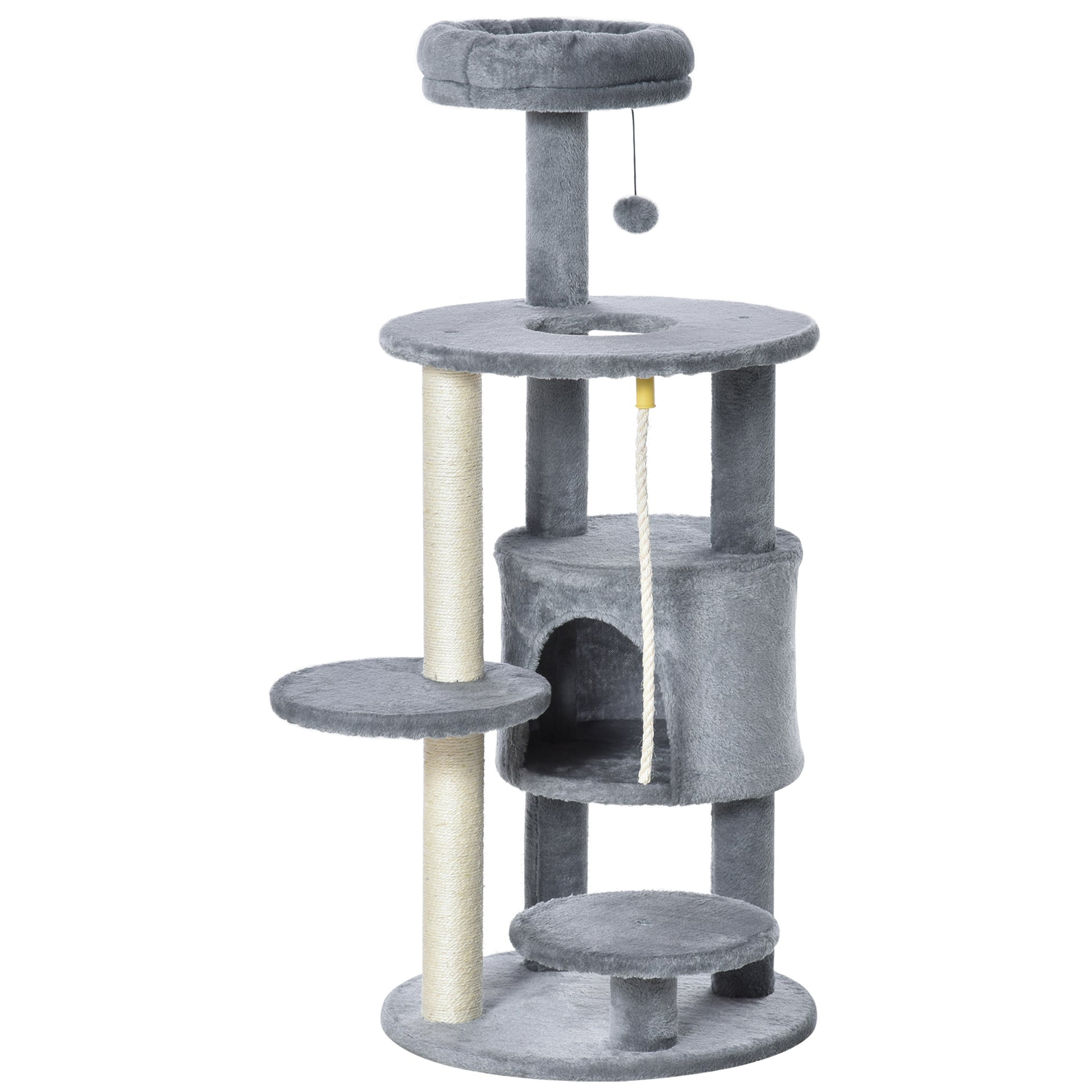 41" Cat Tree Tower Activity Center with Condo, Scratching Posts and Hanging Toys, Dark Grey Cat Towers   at Gallery Canada