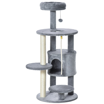 41" Cat Tree Tower Activity Center with Condo, Scratching Posts and Hanging Toys, Dark Grey Cat Towers   at Gallery Canada