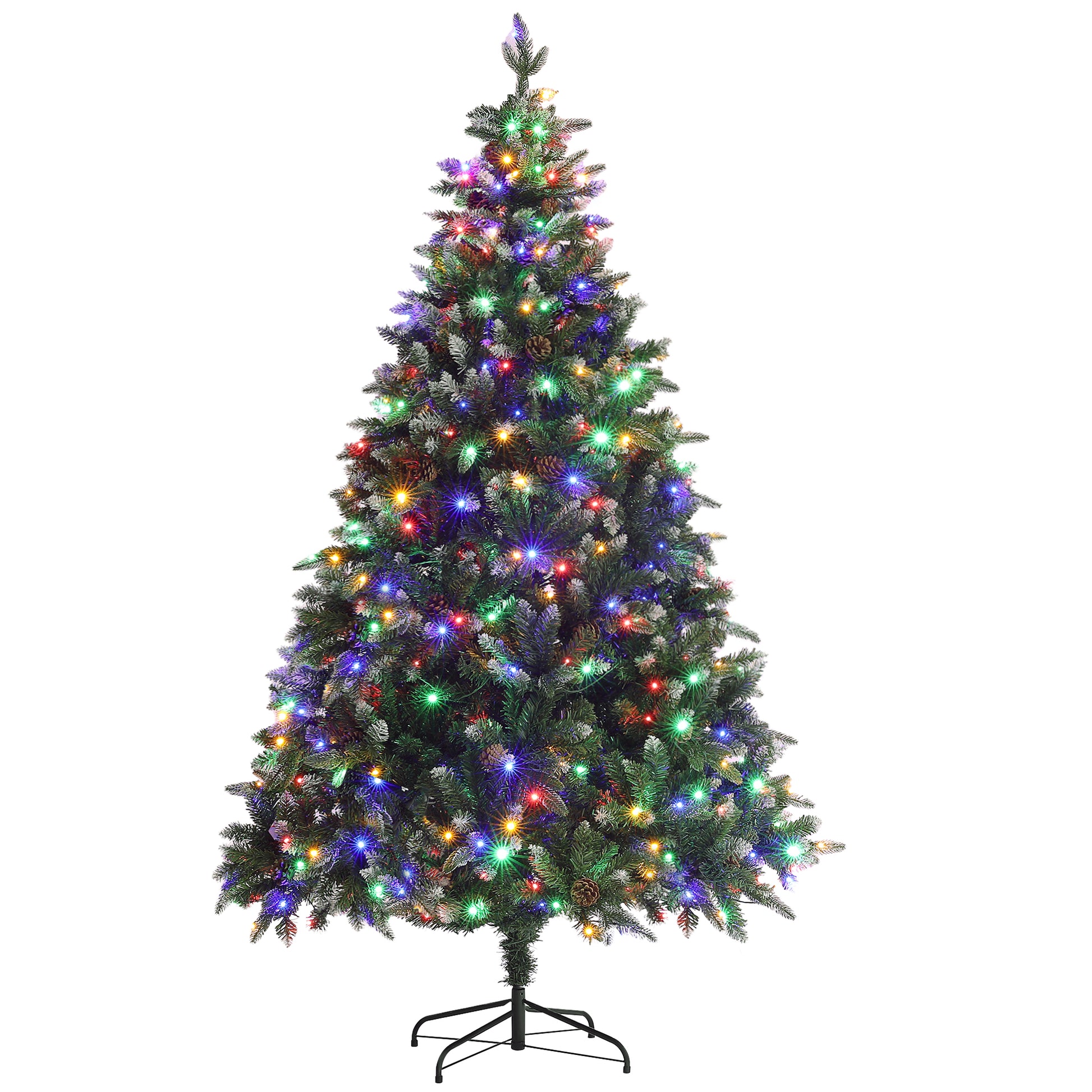 7 Foot Prelit Artificial Christmas Tree with Dual Colour LED Light, Hinged Xmas Tree for Home Office Holiday Pre Lit Christmas Trees   at Gallery Canada