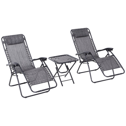 Zero Gravity Lounger Chair Set with Side Table, Patio Chaise Lounge, Cup Holders &; Adjustable Headrest, Dark Grey Lounger Chairs   at Gallery Canada