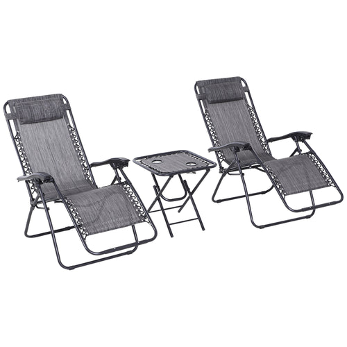 Zero Gravity Lounger Chair Set with Side Table, Patio Chaise Lounge, Cup Holders &; Adjustable Headrest, Dark Grey