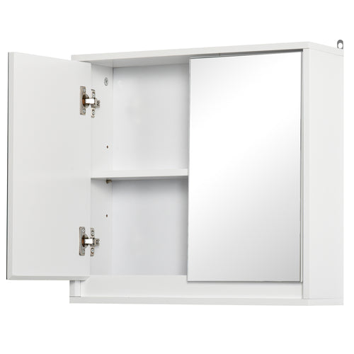 Wall Mounted Bathroom Medicine Cabinet Mirrored Cabinet with Hinged Door 2-Tier Storage Shelves White