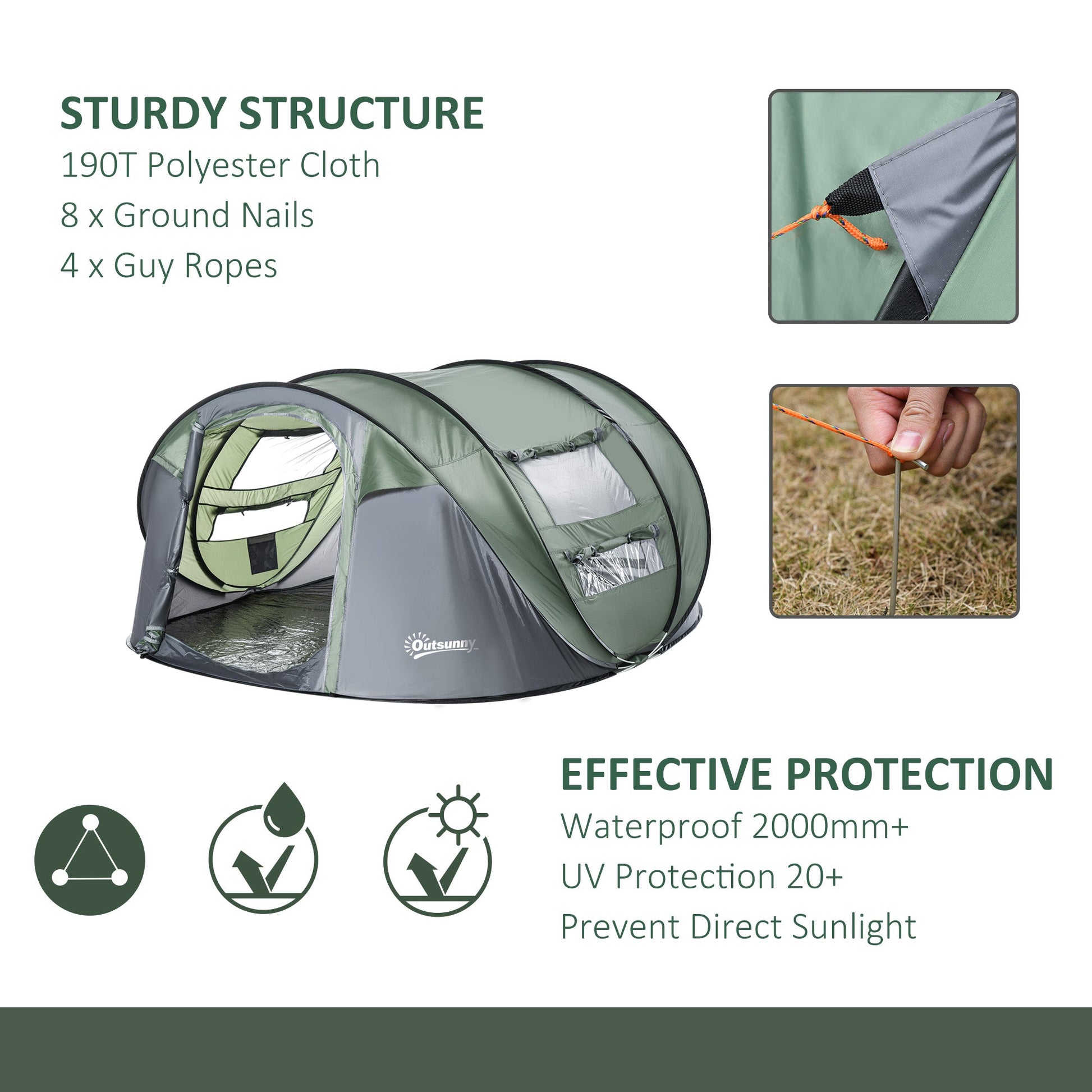 5 Person Camping Tent, Easy Pop Up Tent with Doors, Windows and Carry Bag, Automatic Setup Tent for Hiking, Dark Green Camping Tents   at Gallery Canada