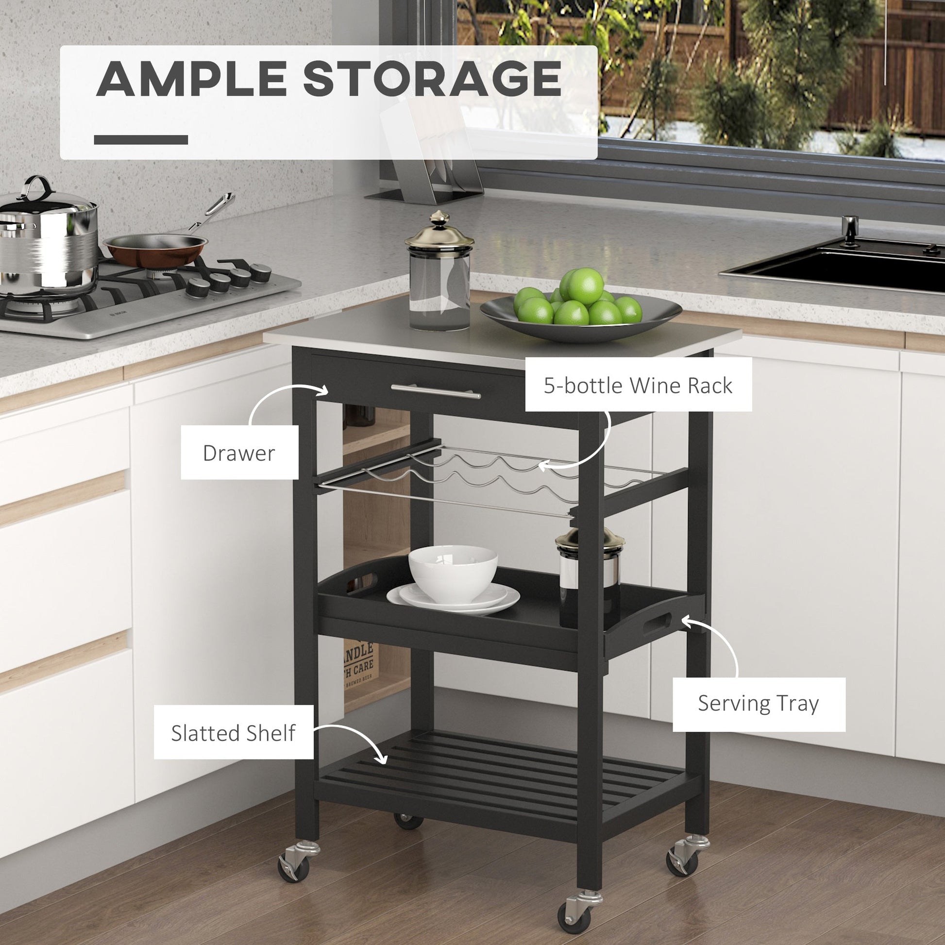 Room Essentials Portable Stainless Steel Top Kitchen Cart with Storage Drawer 3-Tier Kitchen Islands & Kitchen Carts   at Gallery Canada