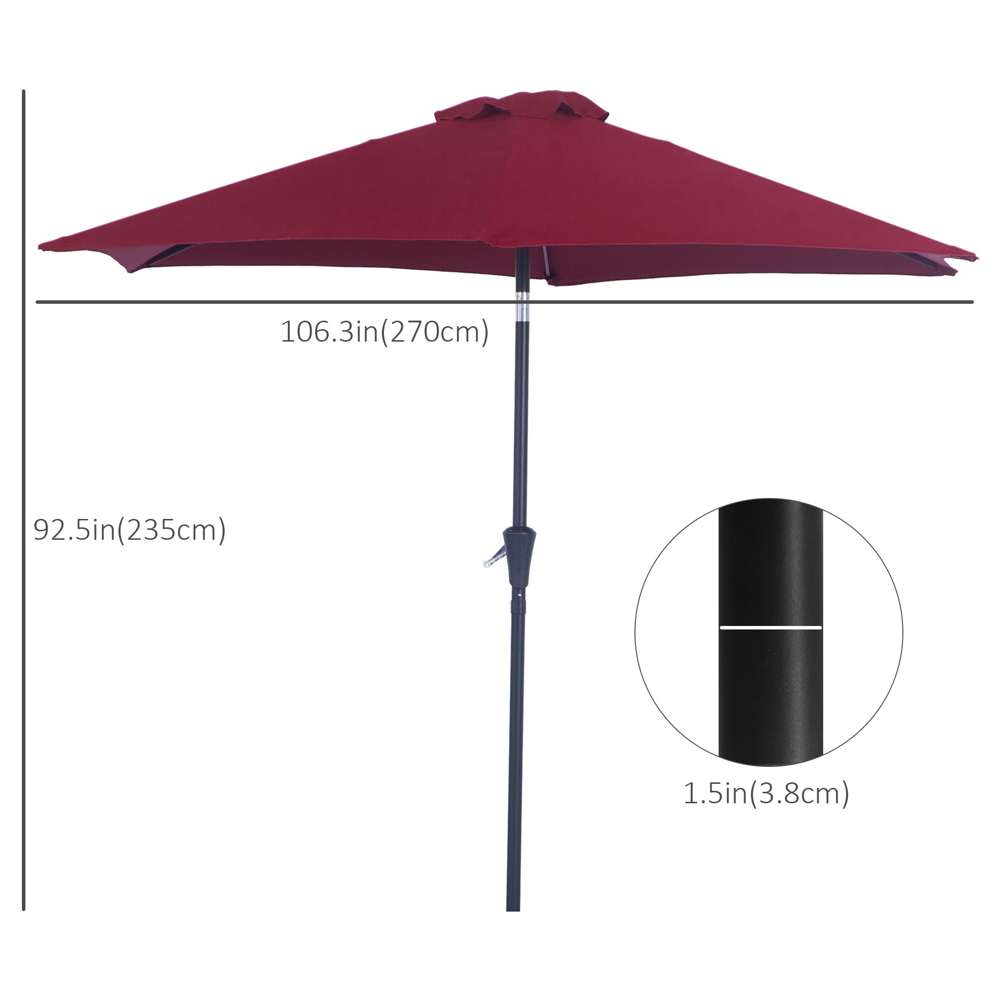 8.5' Round Aluminum Patio Umbrella 6 Ribs Market Sunshade Tilt Canopy w/ Crank Handle Garden Parasol Wine Red Sun Umbrellas   at Gallery Canada