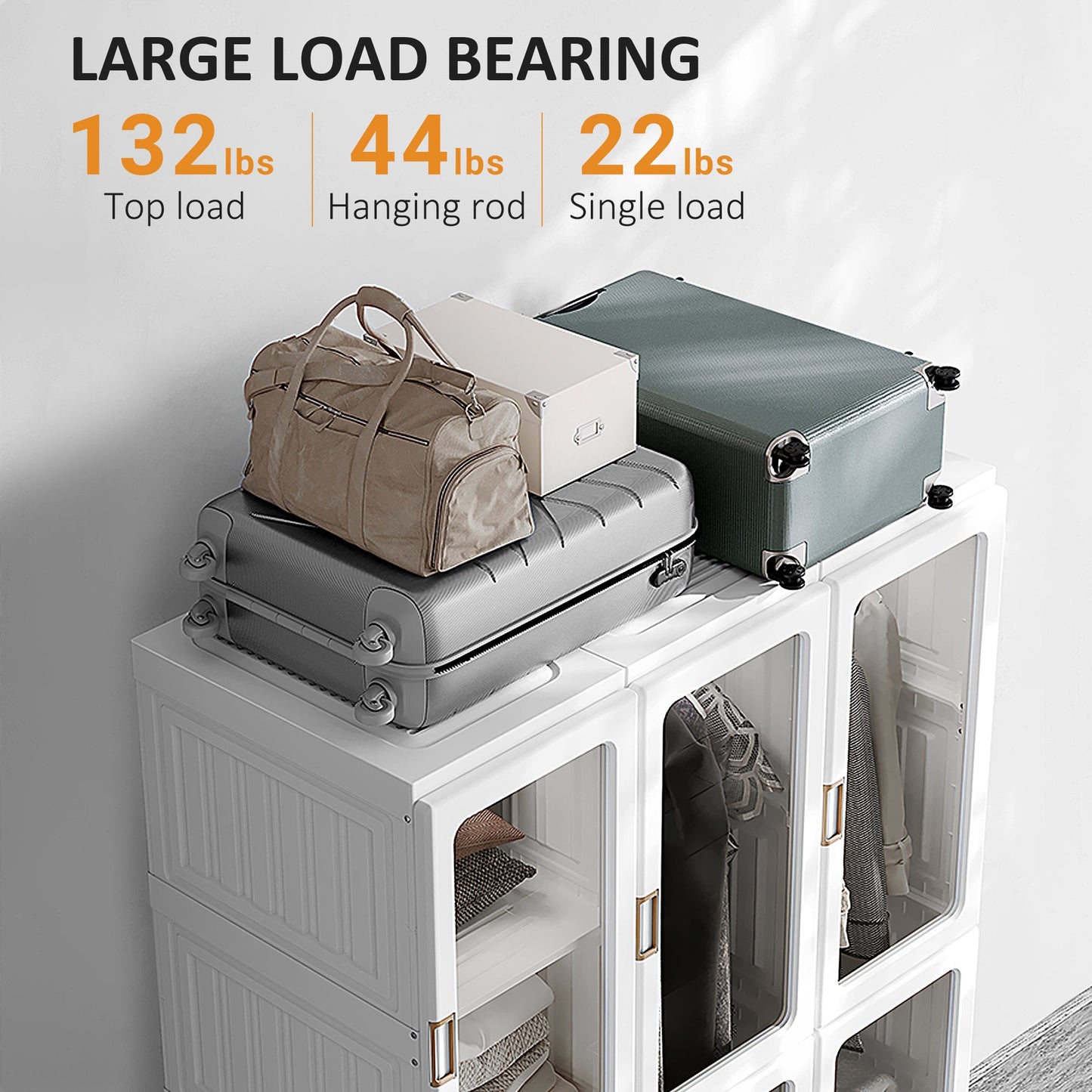 Portable Wardrobe Closet, Bedroom Armoire, Foldable Clothes Organizer with Cube Storage, Hanging Rods, Magnet Doors, White Clothing Storage   at Gallery Canada