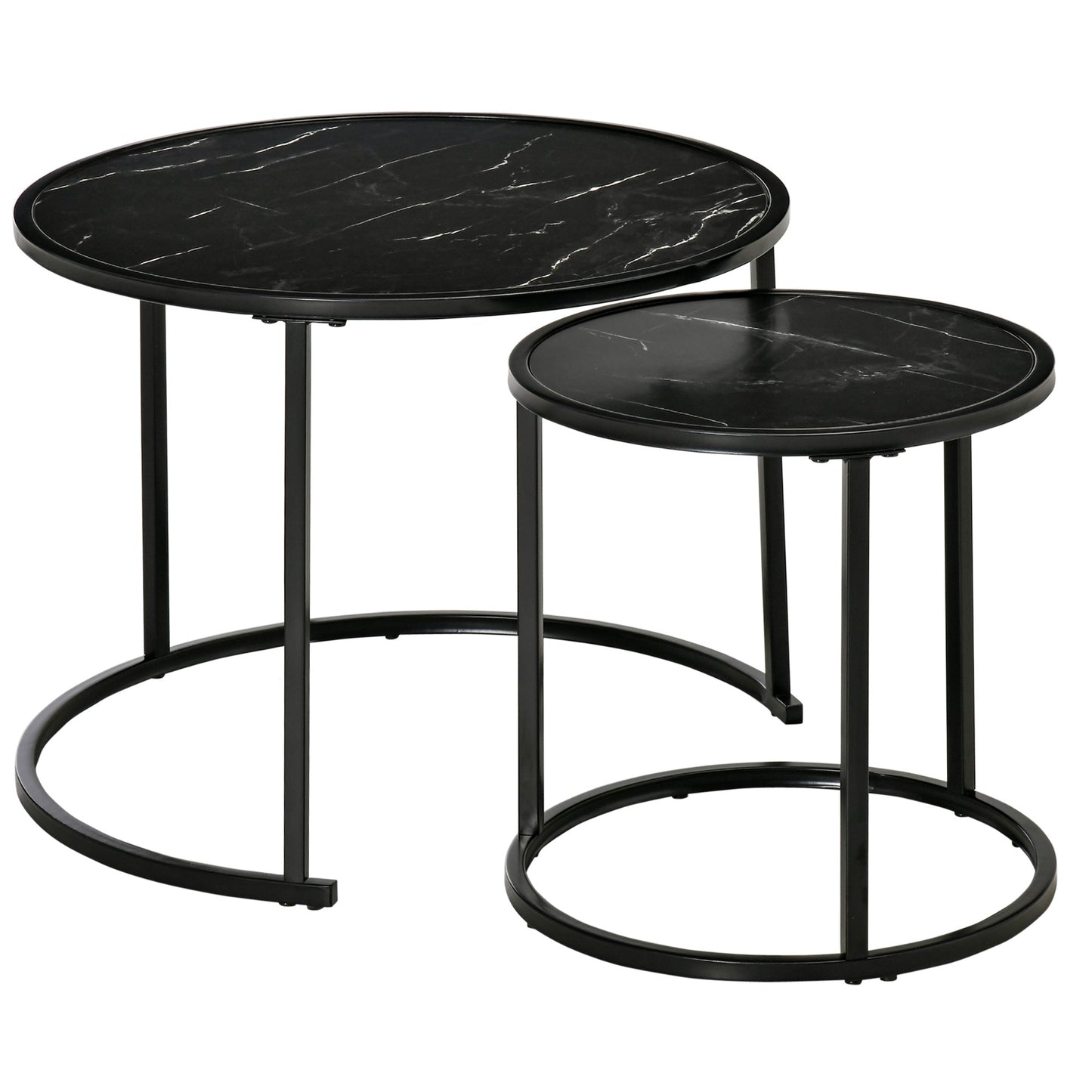 Round Nesting Coffee Table Set of 2, Stacking Modern Accent Tables with Faux Marble Tabletop and Metal Frame for Living Room, Black Coffee Tables Black  at Gallery Canada