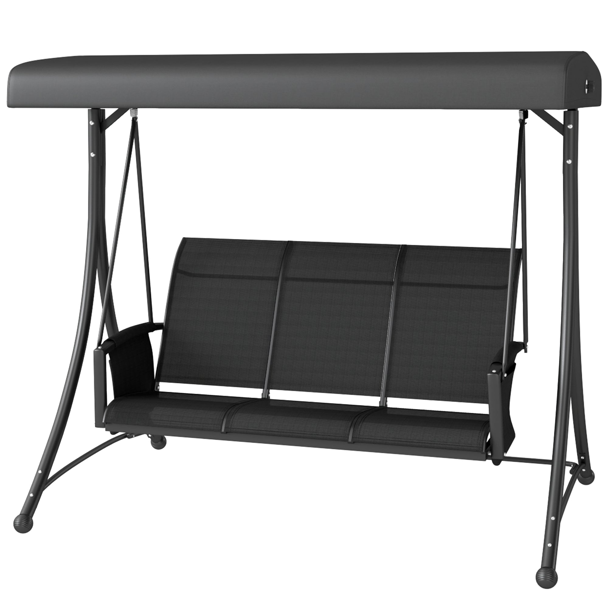3 Person Outdoor Porch Swing Chair with Adjustable Canopy, Black Porch Swings with Canopy Black at Gallery Canada