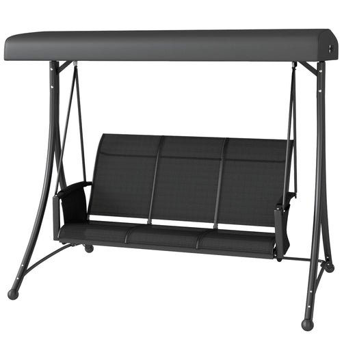 3 Person Outdoor Porch Swing Chair with Adjustable Canopy, Black