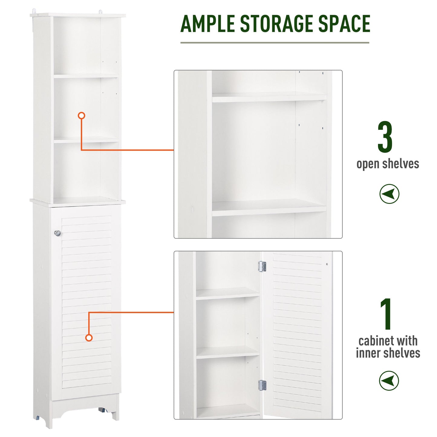 Tall Bathroom Storage Cabinet, Freestanding Linen Tower with 3-Tier Open Adjustable Shelf and Cupboard, White Bathroom Cabinets   at Gallery Canada