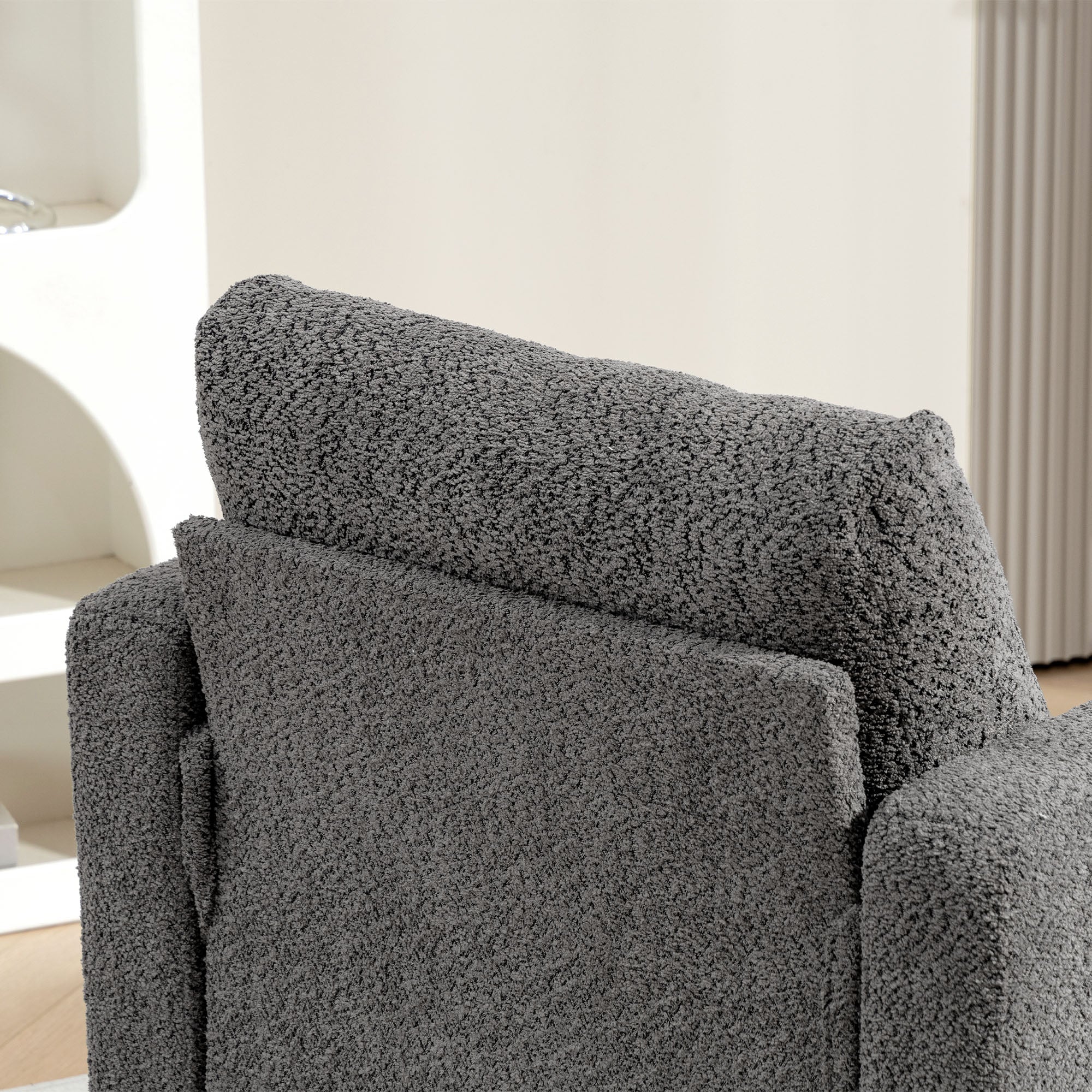 Modern Armchair, Upholstered Chenille Accent Chair with Wood Frame and Back Pillow for Living Room, Dark Grey Accent Chairs at Gallery Canada