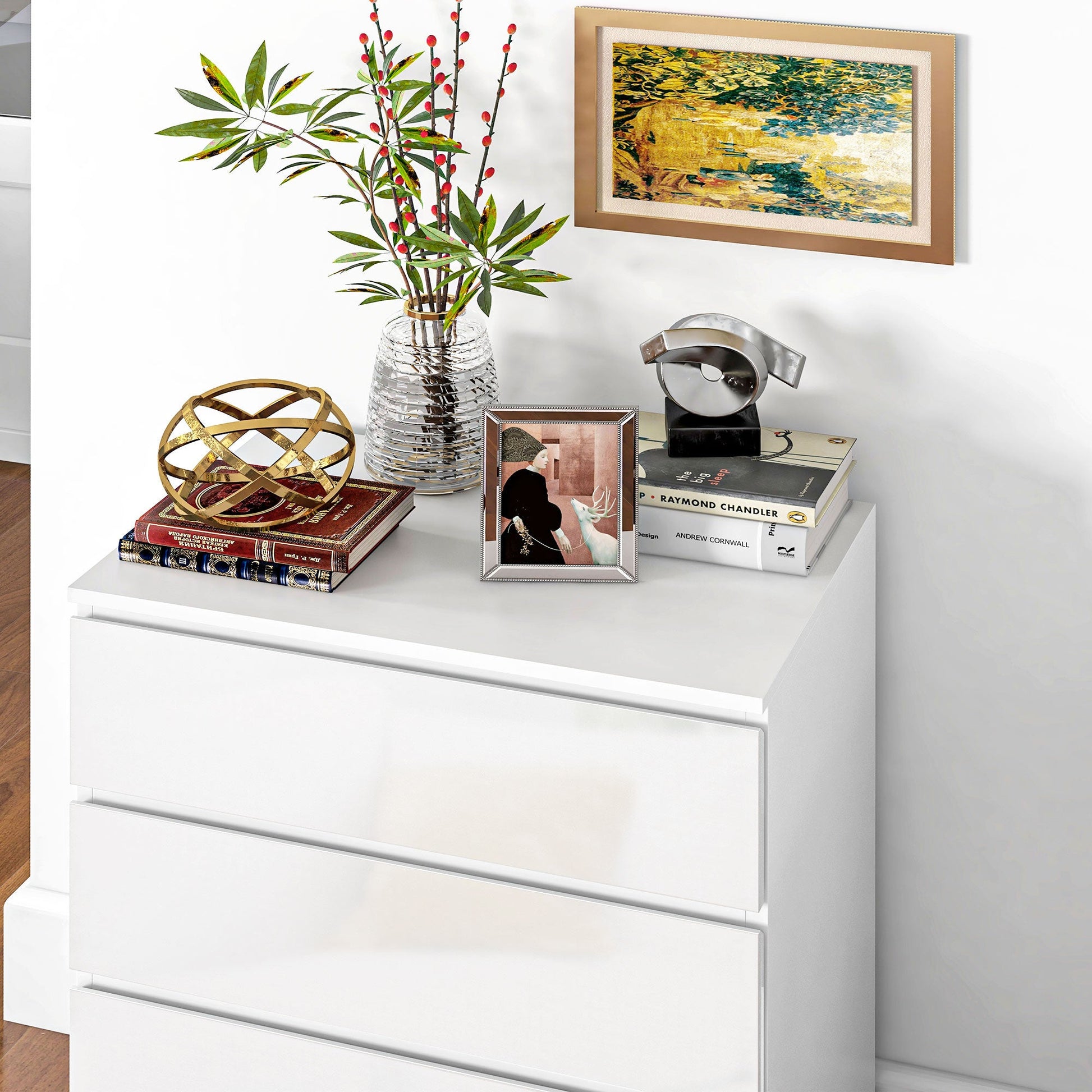 4 Drawer Cabinet, High Gloss Drawer Chest for Bedroom, Chest of Drawers with Metal Runners and Groove Handles, White Storage Cabinets   at Gallery Canada