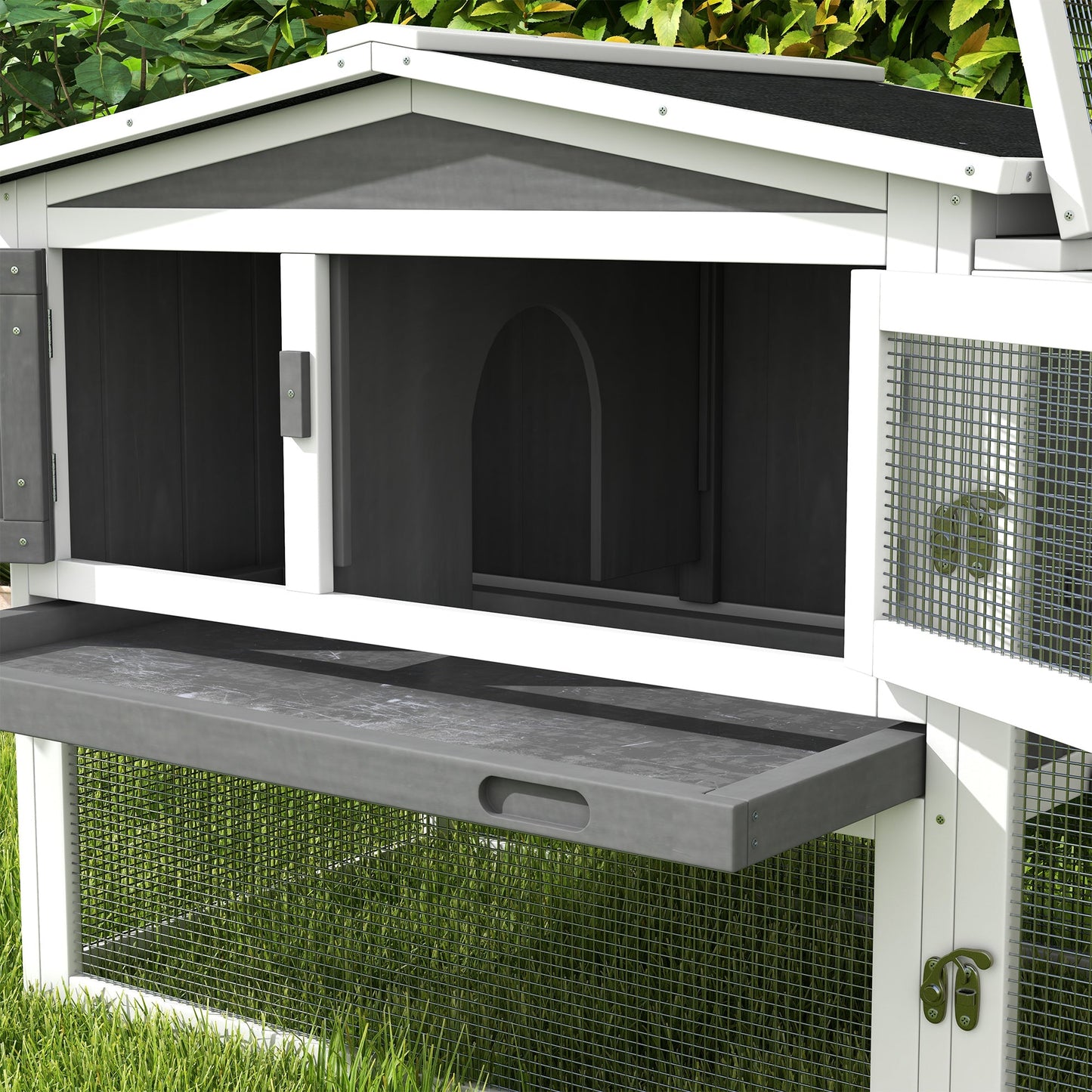 Wooden Rabbit Hutch Guinea Pig House with Removable Tray, Openable Roof, Trough, Run for Tortoises and Ferrets, Grey Rabbit Hutch   at Gallery Canada