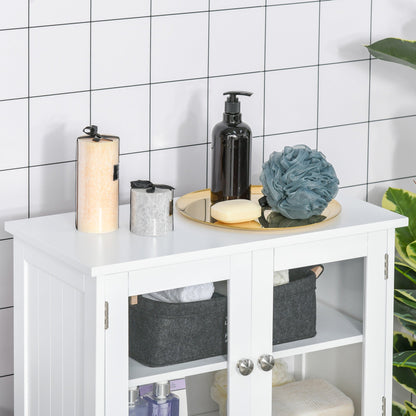 Tempered Glass Door Bathroom Floor Storage Cabinet with Adjustable Shelf, White Bathroom Cabinets   at Gallery Canada