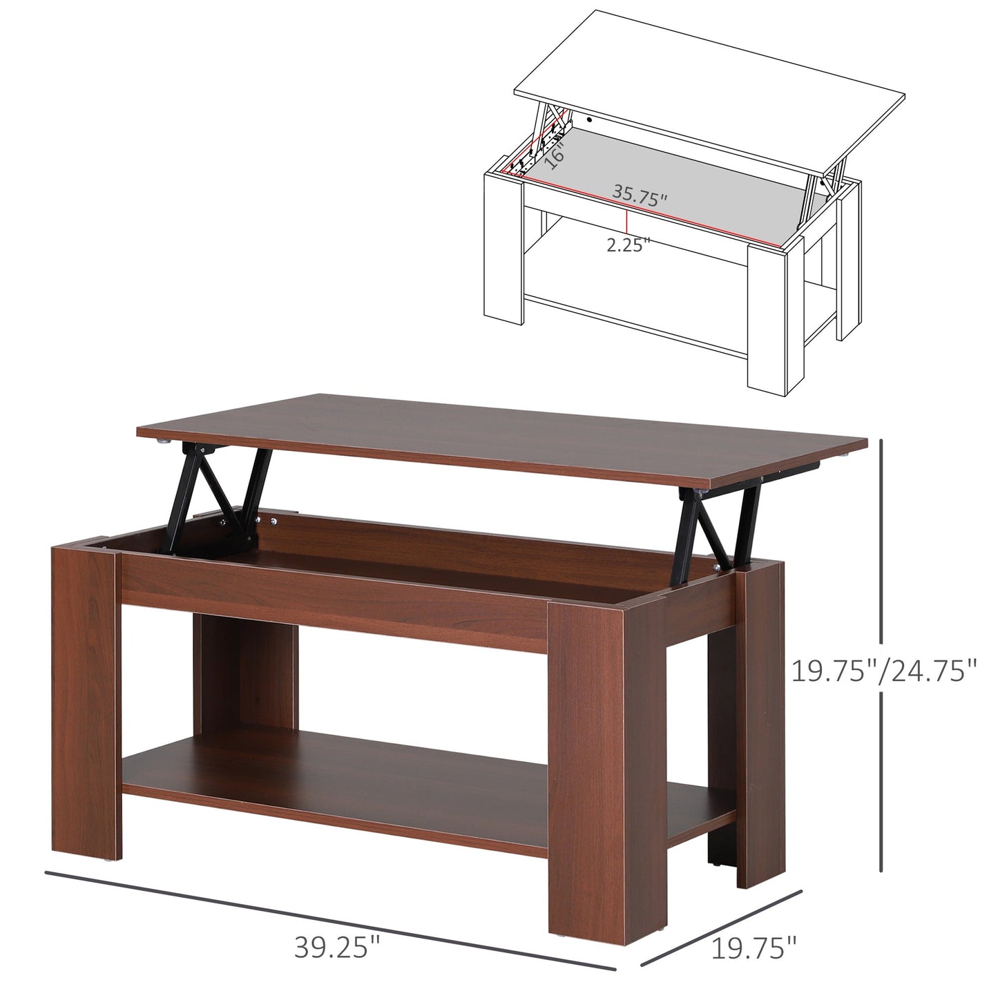 Modern Lift Top Coffee Table, Convertible Center Table with Hidden Storage Compartment and Storage Shelf for Living Room Coffee Tables   at Gallery Canada