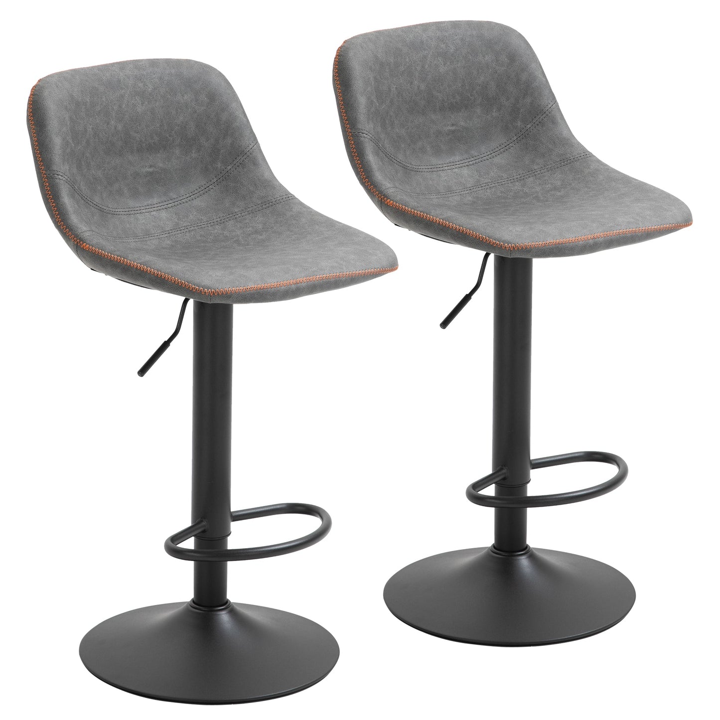 Bar Stools Set of 2, Swivel Counter Height Bar Stools, Adjustable Bar Chair with Back and PU Leather Upholstery for Kitchen and Home Bar, Grey - Gallery Canada