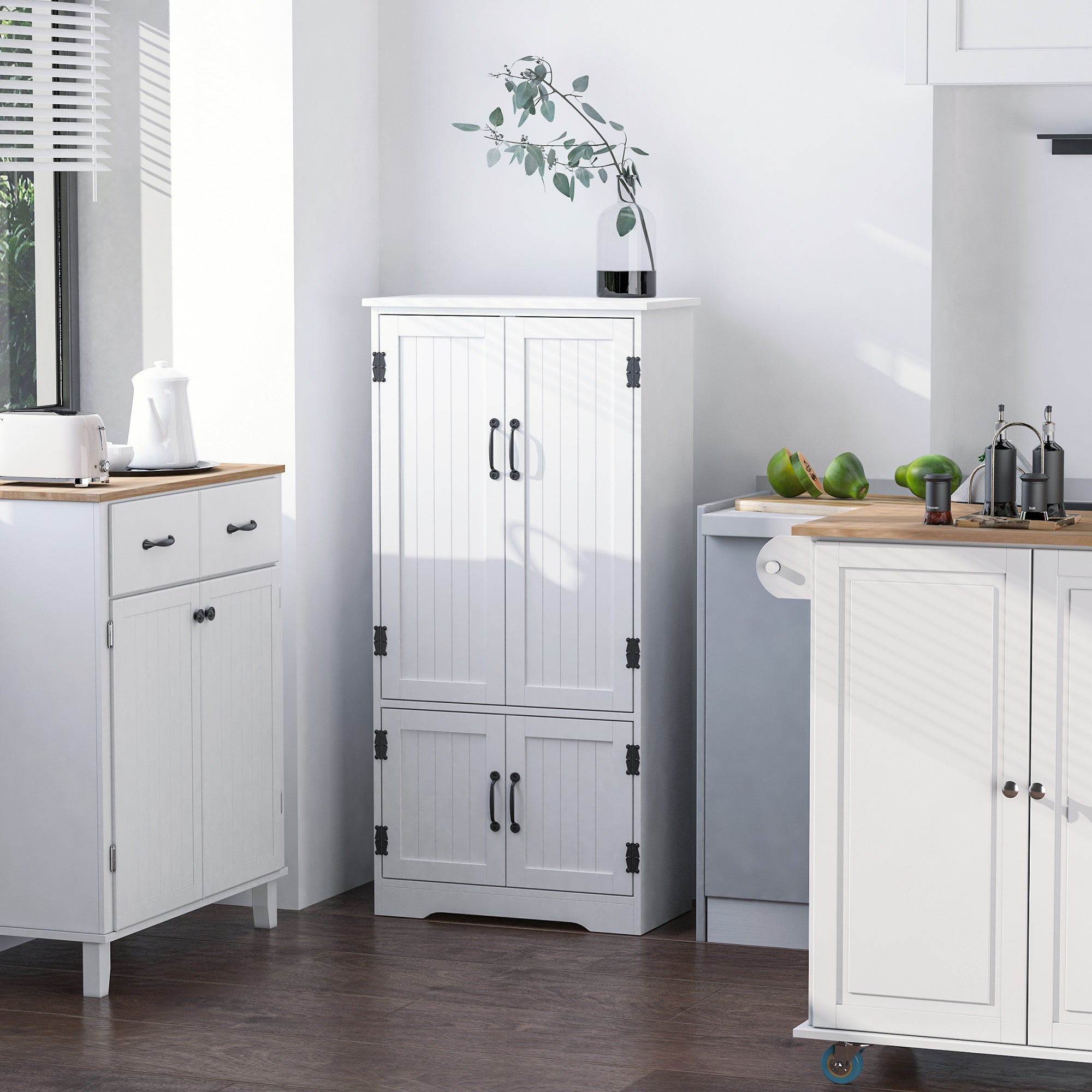 4-Door Storage Cabinet Multi-Storey Large Space Pantry with Adjustable Shelves White Kitchen Pantry Cabinets   at Gallery Canada