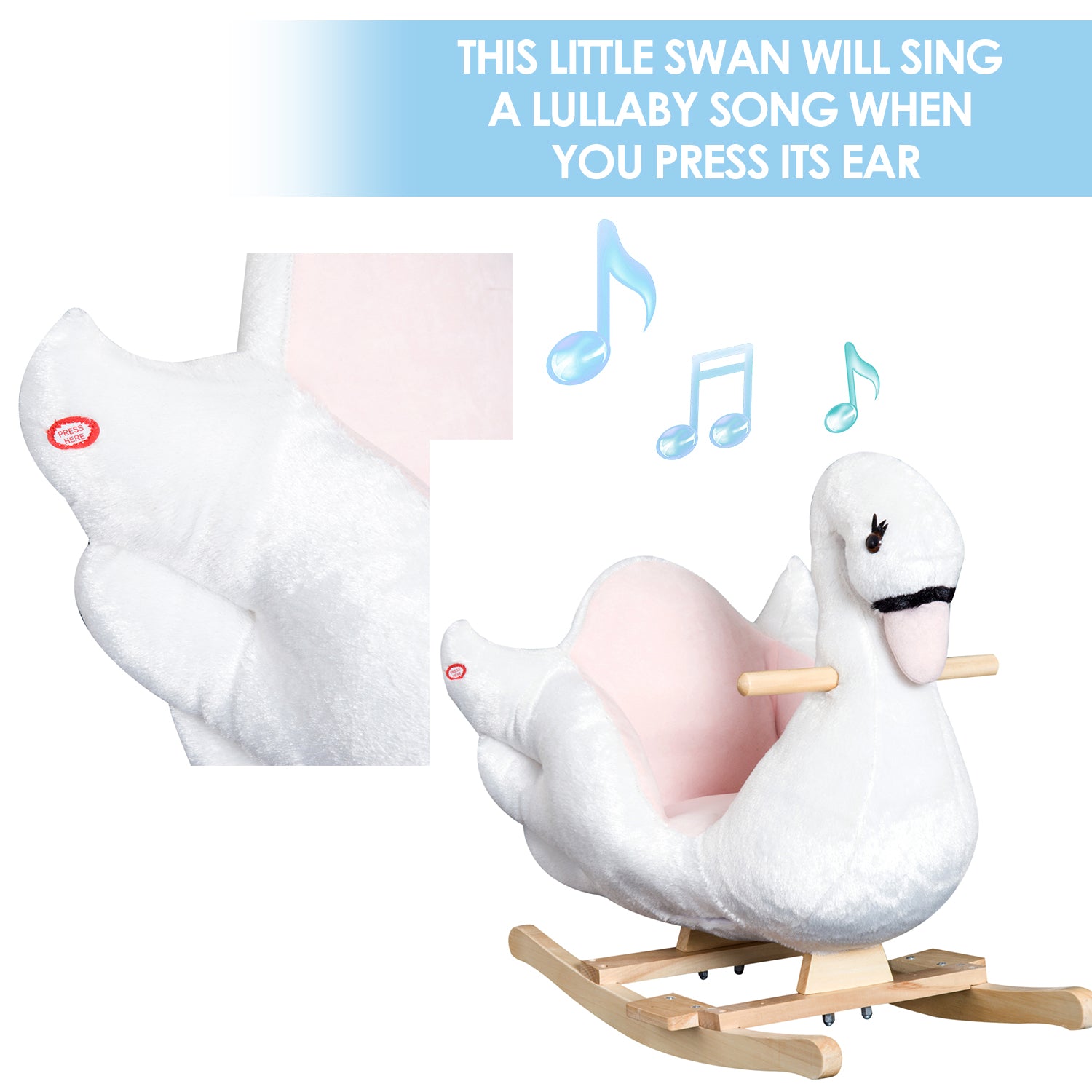 Soft Warm Kids Rocking Horse Child Plush Ride On Toy Swan Style Playtime with Lullaby Song White Rocking Horses at Gallery Canada
