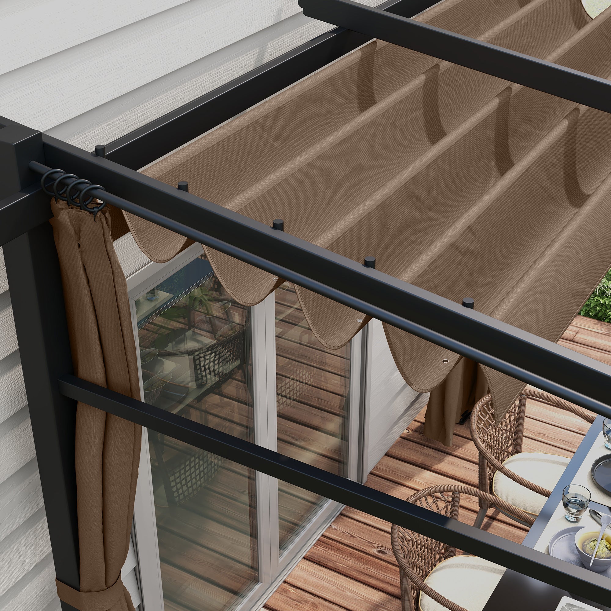 Metal Pergola with Sliding Roof Canopy, Retractable Pergola Canopy, 10' x 10', Coffee Pergolas at Gallery Canada