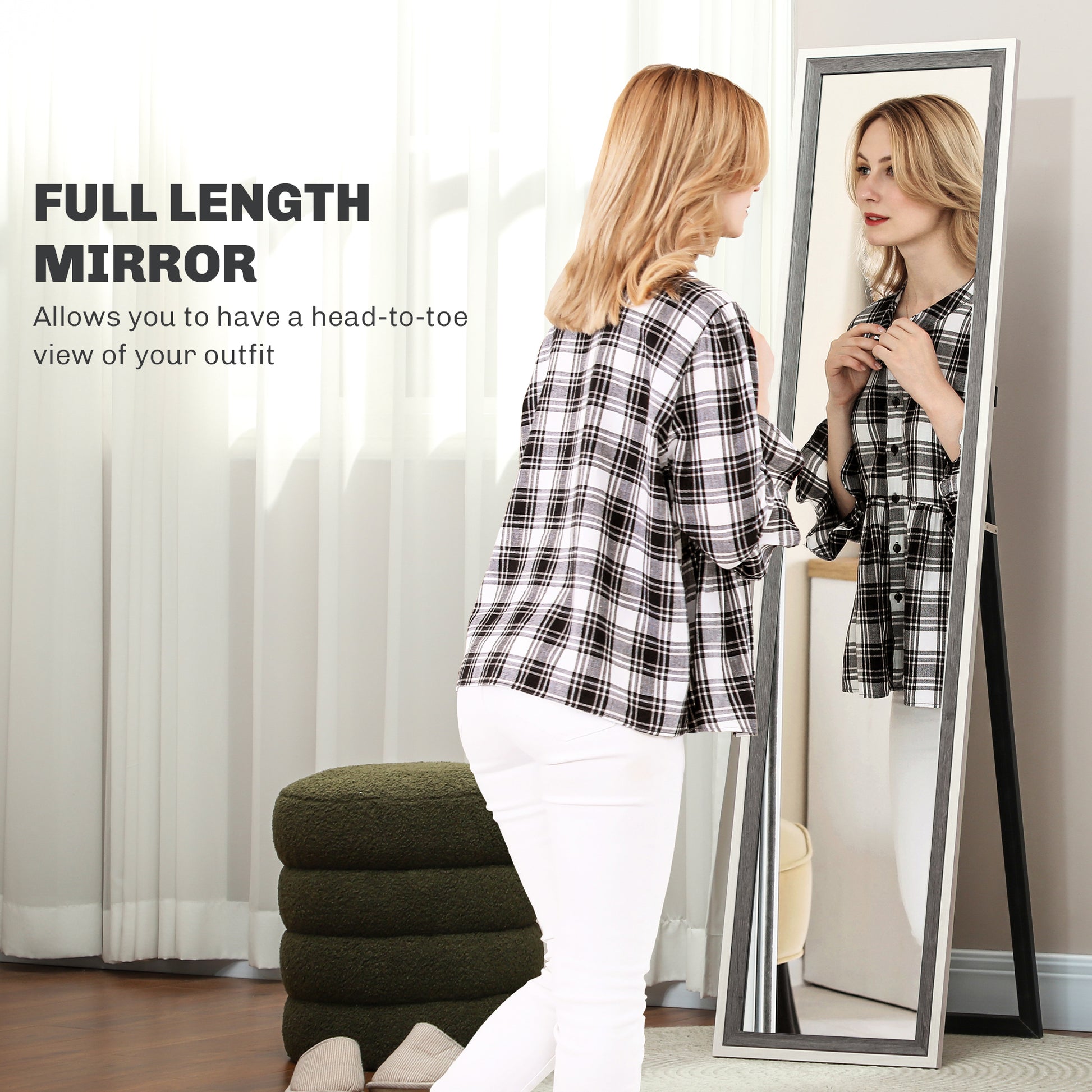 Floor Standing Mirror, Full Length Mirror, Free Standing, Leaning or Wall Mirror with Frame for Bedroom, Grey Wood Grain Full Length Mirrors   at Gallery Canada