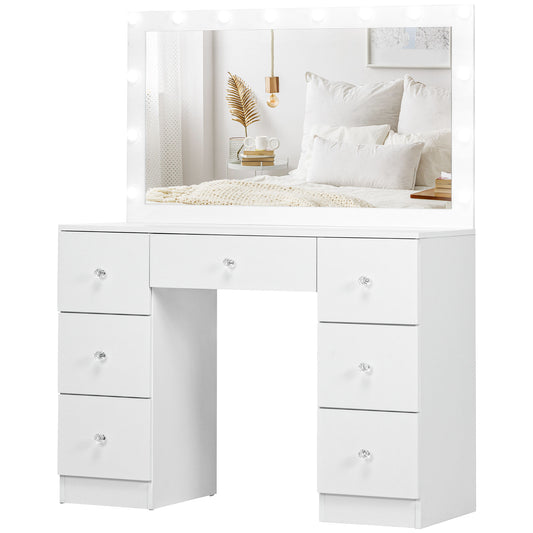 Makeup Vanity Table, Dressing Table with Mirror and Lights, Modern Makeup Table with 7 Drawers and 10 LED Lights, White Dressing & Vanity Tables   at Gallery Canada