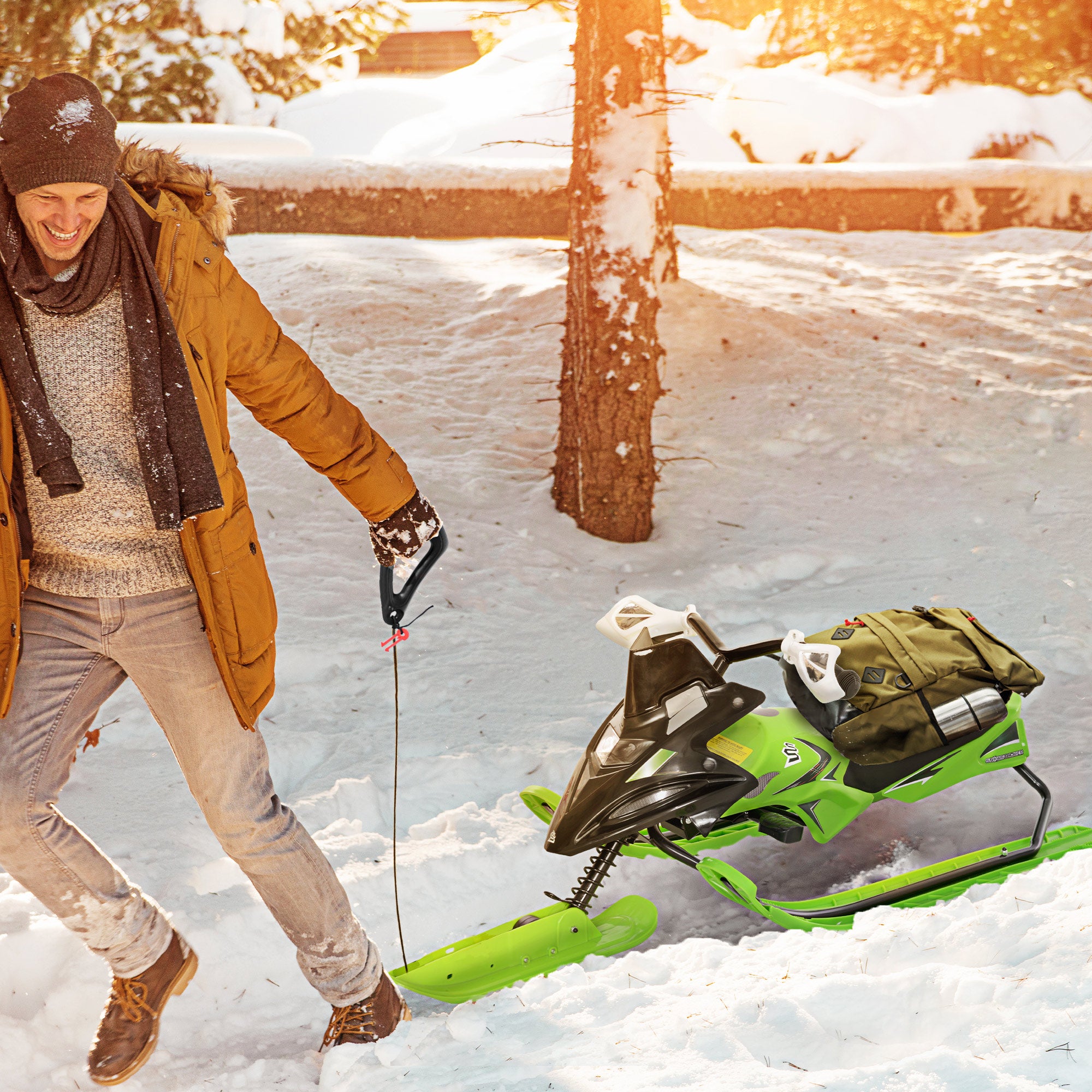 Kids Snow Racer Sleds with Padded Rubber Seat, Green Snow Scooters   at Gallery Canada