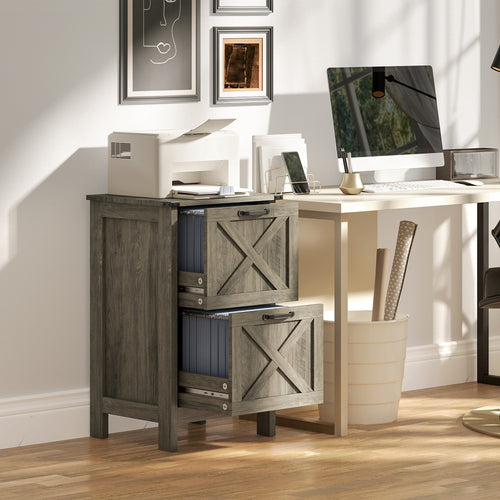 Vertical Filing Cabinet with 2 Drawers, Rustic Farmhouse Office Storage Cabinet for A4, Letter Size, Grey Wash
