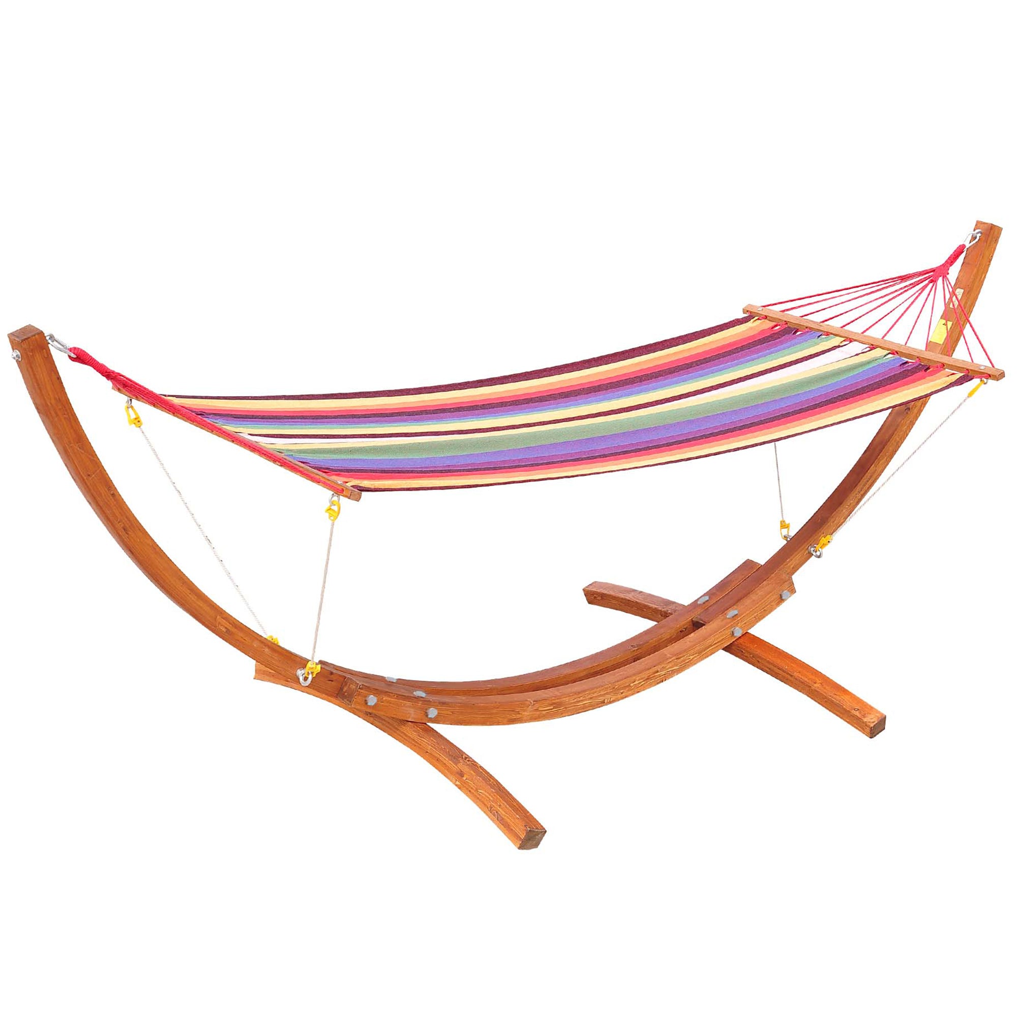 10' Outdoor Swing Hammock, Hammock with Wood Stand Rainbow Bed, Heavy Duty Roman Arc Hammock for Patio, Backyard, Balcony, Porch, Multi Color Hammocks with Stand Wood Frame, Multi-colour Strip at Gallery Canada