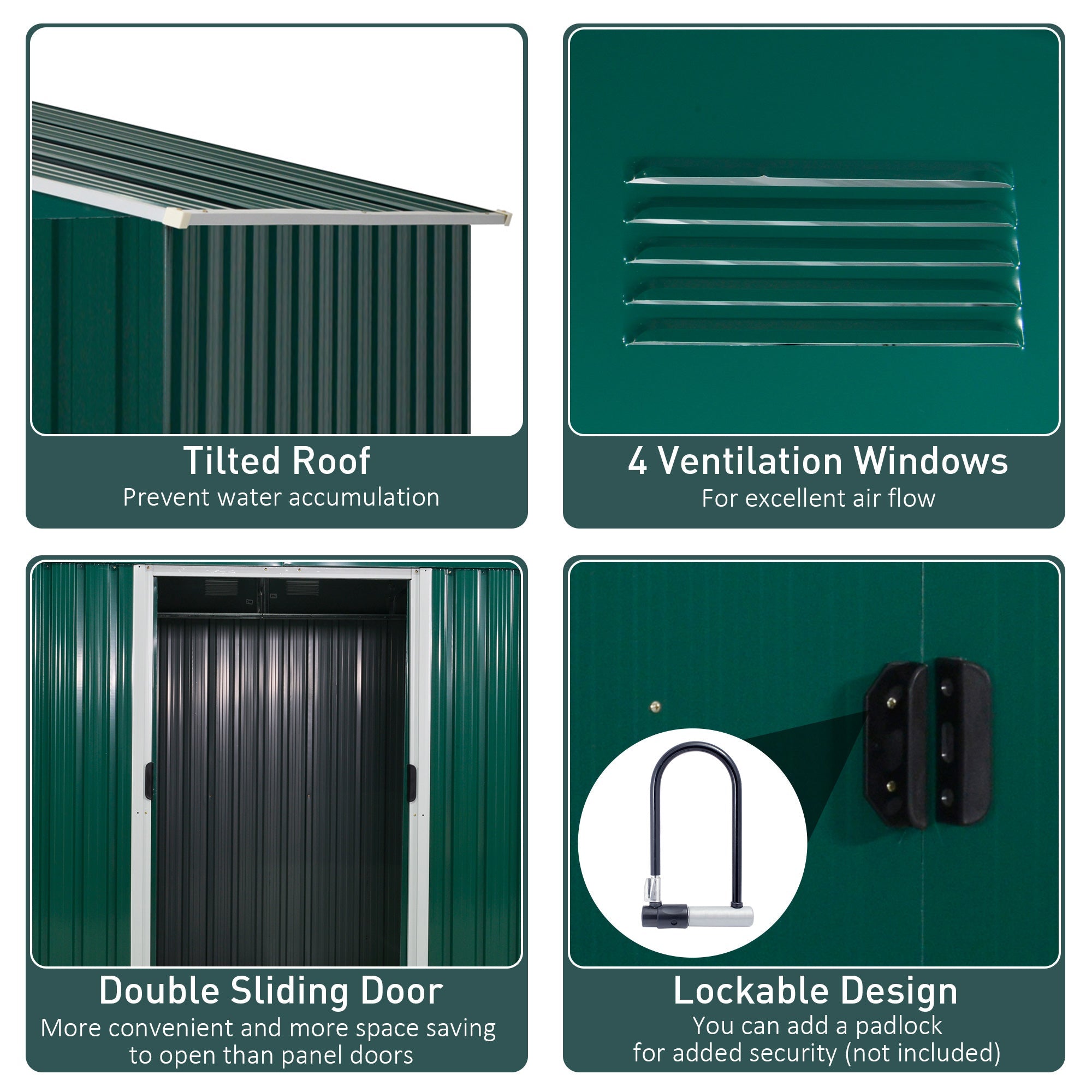 8' x 6' Outdoor Storage Shed, Metal Garden Tool Storage House with Lockable Sliding Doors and Vents for Backyard Patio Lawn, Green Sheds   at Gallery Canada