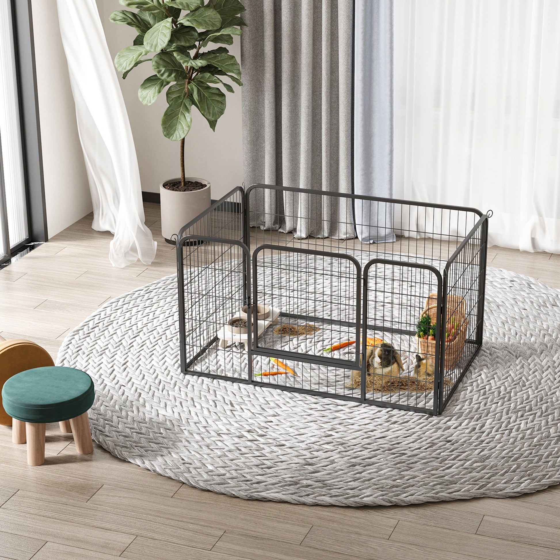 32"W 4-Panel Metal Dog Pen Exercise Pet Playpen Dog Indoor/Outdoor Fence, Black Houses, Kennels & Pens   at Gallery Canada