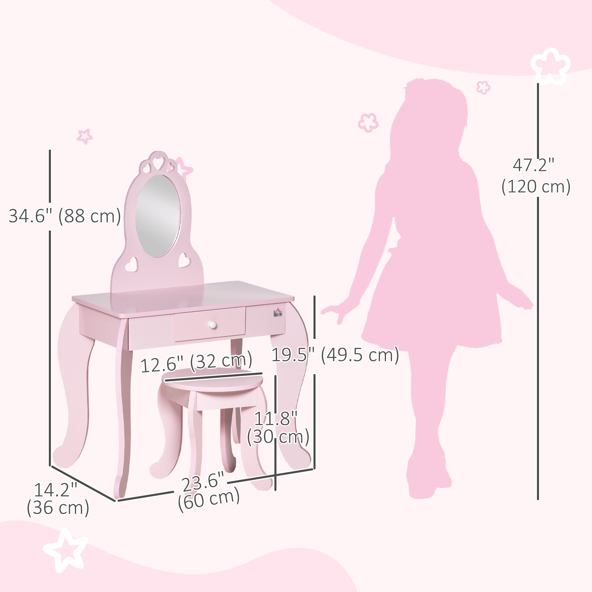 Kids Vanity Table Set with Mirror and Stool, Drawer, for 3-6 Years, Pink Toy Vanity   at Gallery Canada