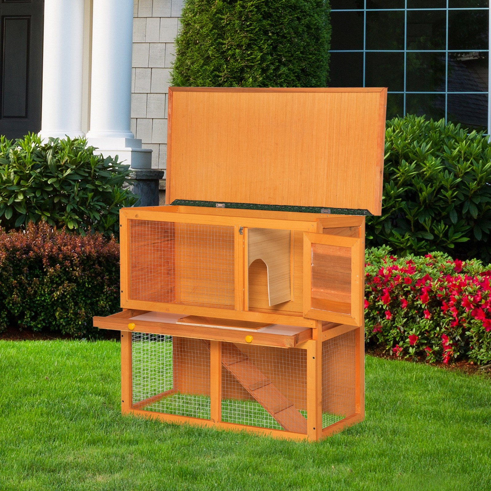 Wooden Rabbit Hutch Small Animal House Cage 2-Level w/ Run Backyard Rabbit Hutch at Gallery Canada