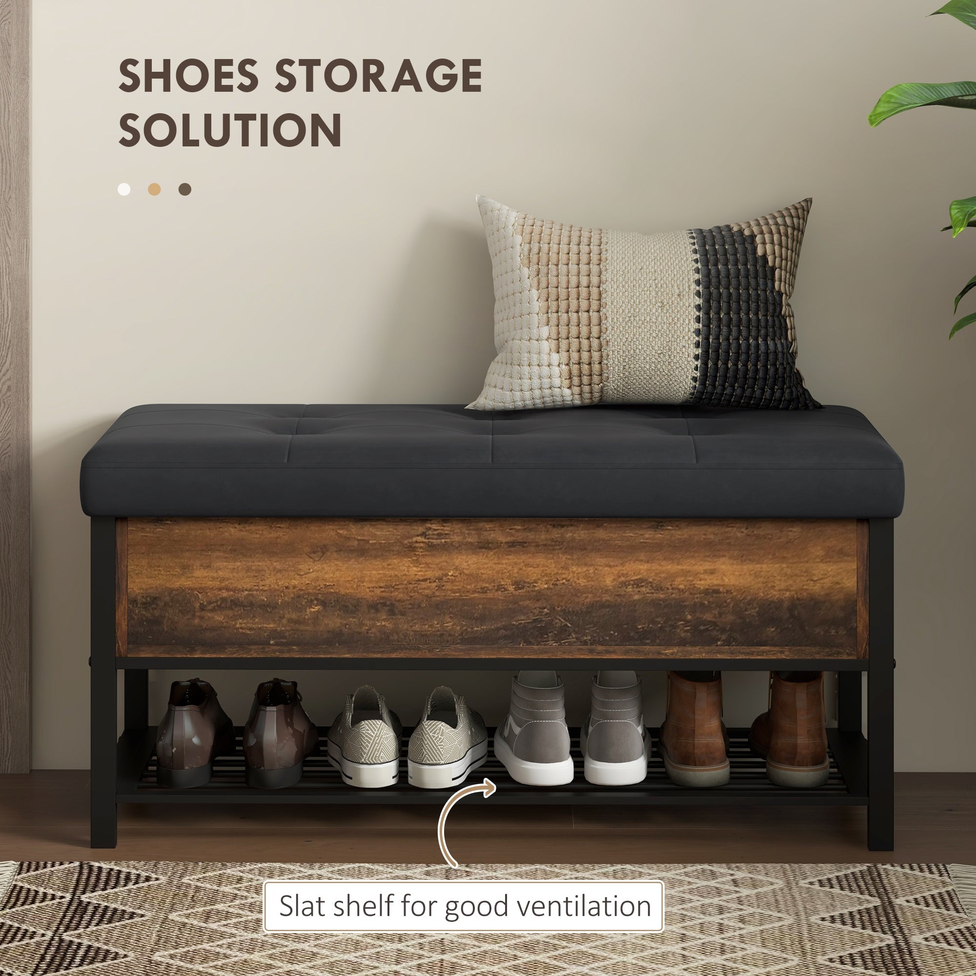 Shoe Storage with Seat, Upholstered Hallway Bench, Shoe Bench with Flip Top and Hidden Space for 3 Pairs of Shoes Shoe Storage Cabinets & Racks   at Gallery Canada