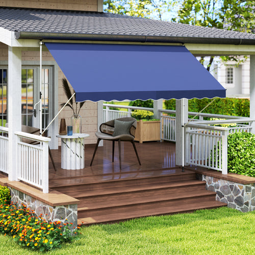 10x5ft Patio Sun Shade Canopy, Manual Retractable Awning with 5.6-9.2ft Support Pole for Window, Door, Porch, Navy Blue