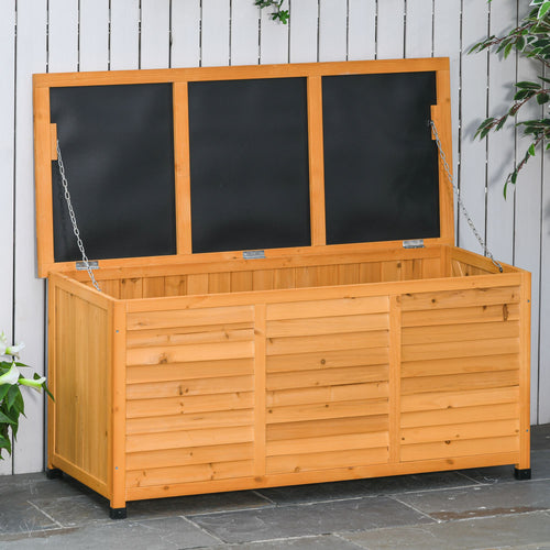 75 Gallon Wooden Storage Box patio Deck Box Bench, Garden Backyard Outdoor Storage Container with Aerating Gap &; Weather-Fighting Finish, Yellow