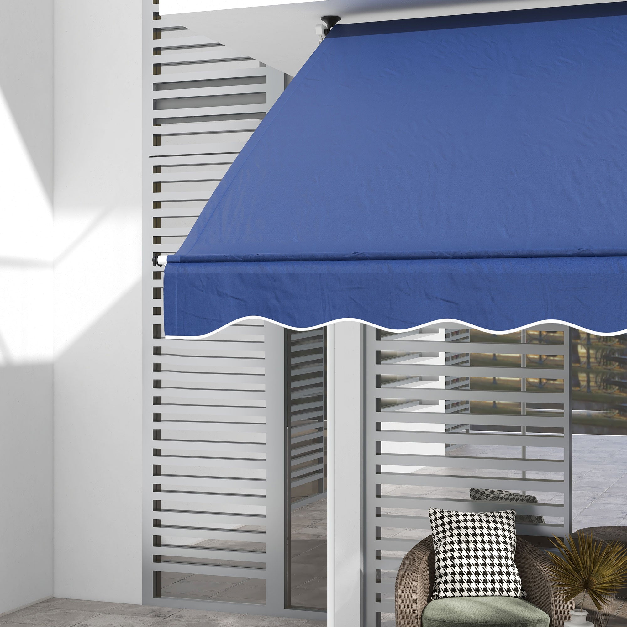 6.6'x5' Manual Retractable Patio Awning Sun Shelter Window Door Deck Canopy, Water Resistant UV Protector, Dark Blue Window Awnings at Gallery Canada