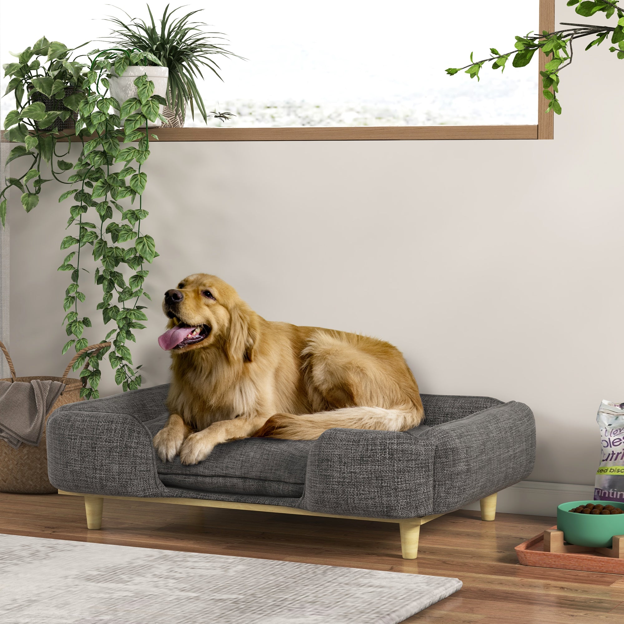 Washable Dog Sofa for Large Dogs, Elevated Pet Couch with Anti-slip Foot Pads, Dark Grey Dog Sofas   at Gallery Canada