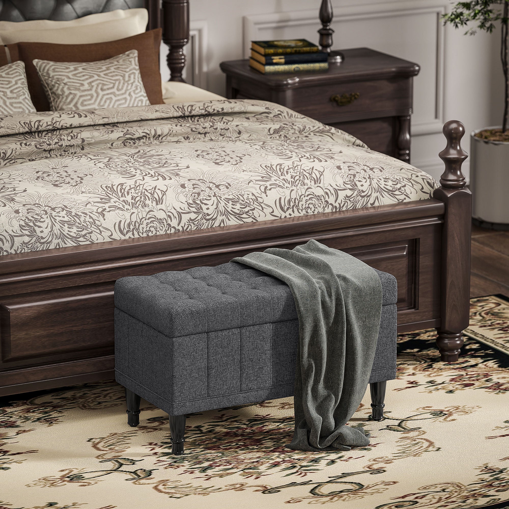 Storage Ottoman, Linen Fabric End of Bed Bench with Button Tufted Storage Bench for Bedroom, Grey Storage Ottomans & Benches Grey at Gallery Canada