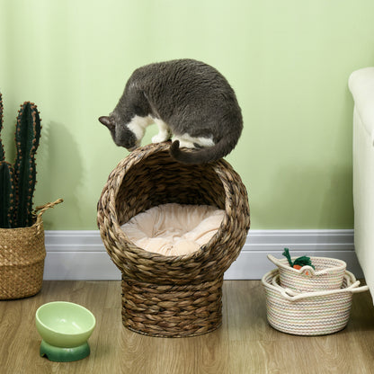 Wicker Cat Bed with Cushion, Stand, for Indoor Cats, Grey Cat Houses   at Gallery Canada