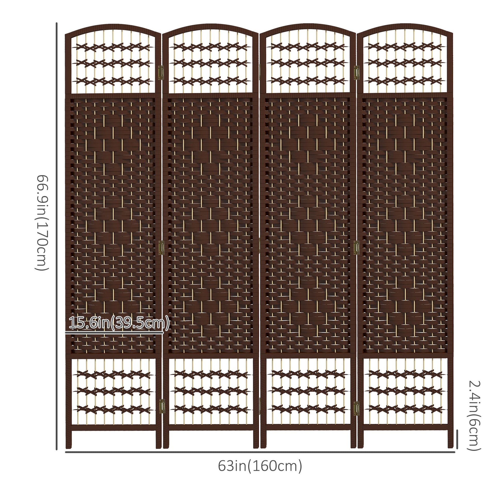 4 Panel Folding Room Divider, Portable Privacy Screen, Wave Fiber Room Partition for Home Office, Brown Room Dividers   at Gallery Canada