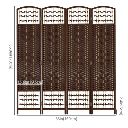 4 Panel Folding Room Divider, Portable Privacy Screen, Wave Fiber Room Partition for Home Office, Brown Room Dividers   at Gallery Canada