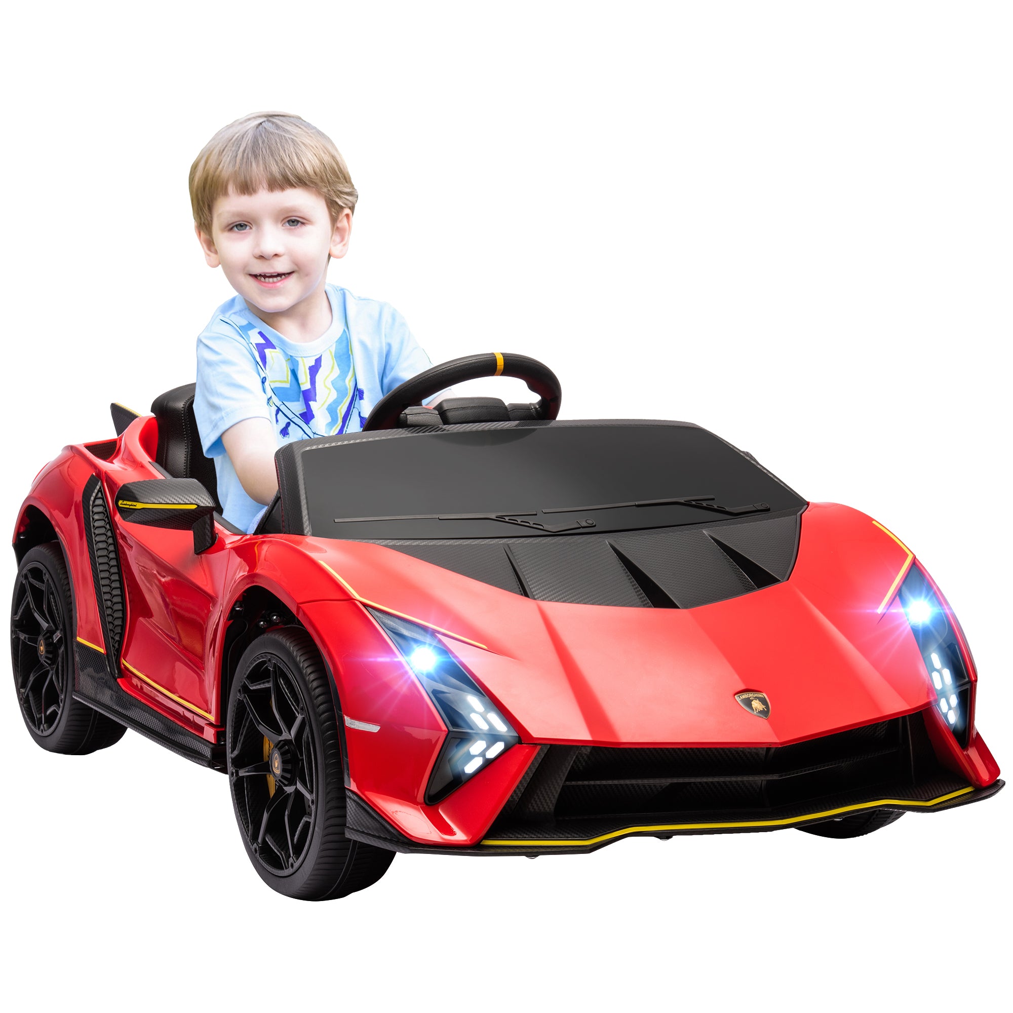 12V Lamborghini Autentica Licensed Kids Car with Remote Control, 4 Wheels Spring Suspension, Soft Start, Red Electric Toy Cars   at Gallery Canada