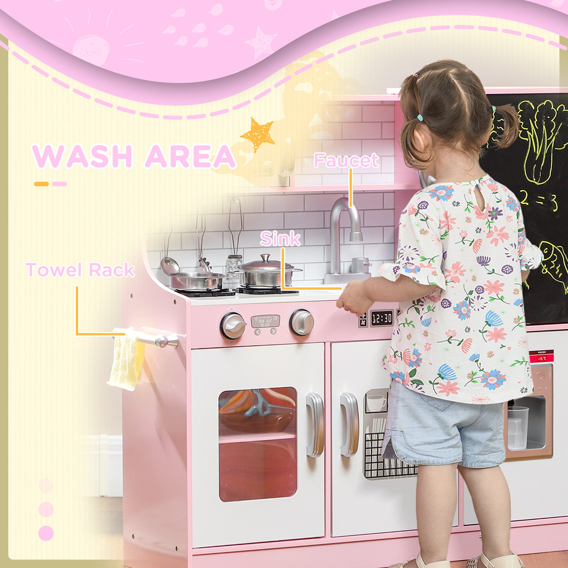 Play Kitchen for Kids, Kids Kitchen Playset w/ Chalkboard, Ice Maker, Play Phone, Sink, Microwave Play Kitchen   at Gallery Canada