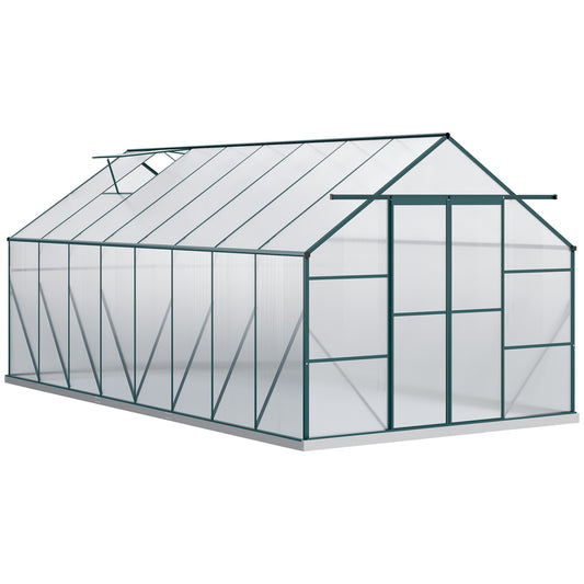 16' x 8' Aluminum Polycarbonate Greenhouse Walk-in Garden Greenhouse Kit with Adjustable Roof Vent, Rain Gutter and Sliding Door for Winter, Green Walk In Greenhouses at Gallery Canada