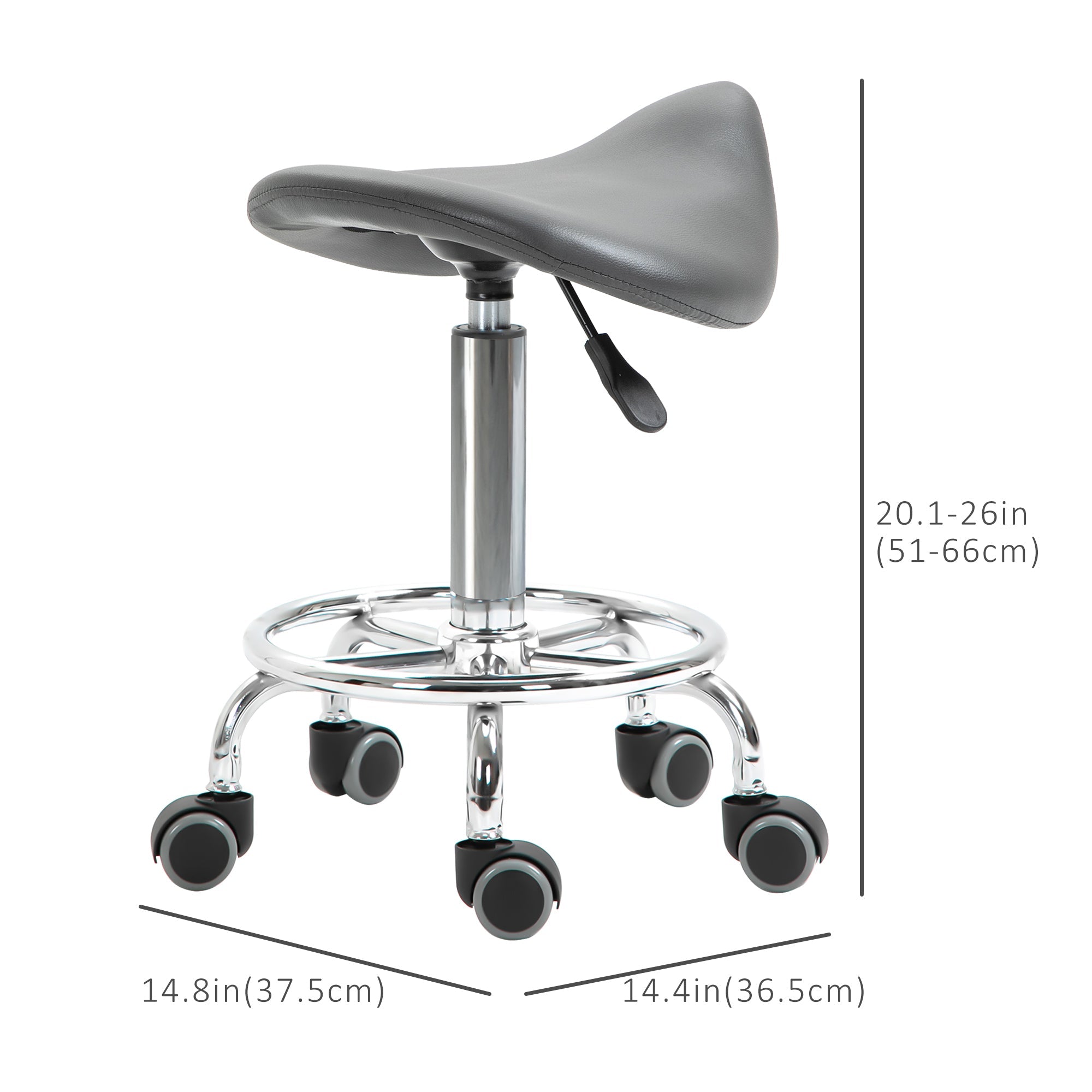 Saddle Stool, PU Leather Adjustable Rolling Salon Chair for Massage, Spa, Clinic, Beauty and Tattoo, Grey Salon Stools   at Gallery Canada